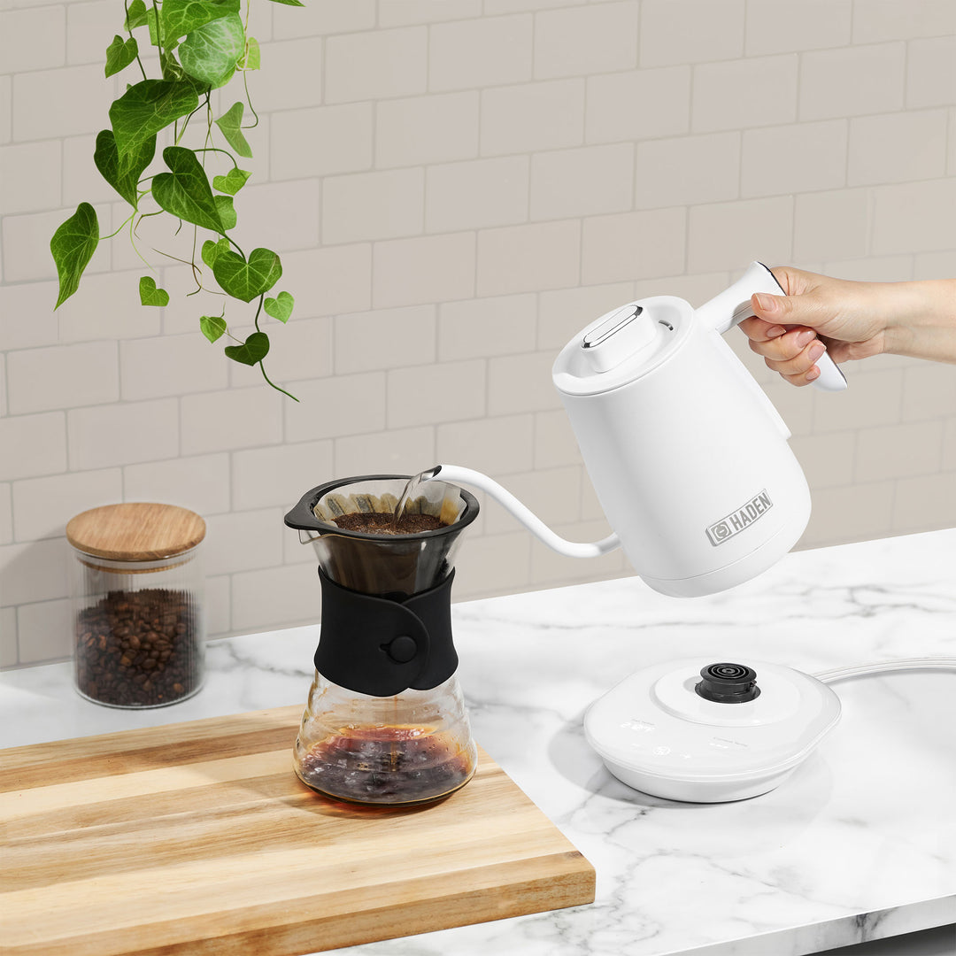 Haden Electric Tea Kettle, Gooseneck Hot Water Boiler, 0.6L Teapot, Ivory/Chrome - VMInnovations