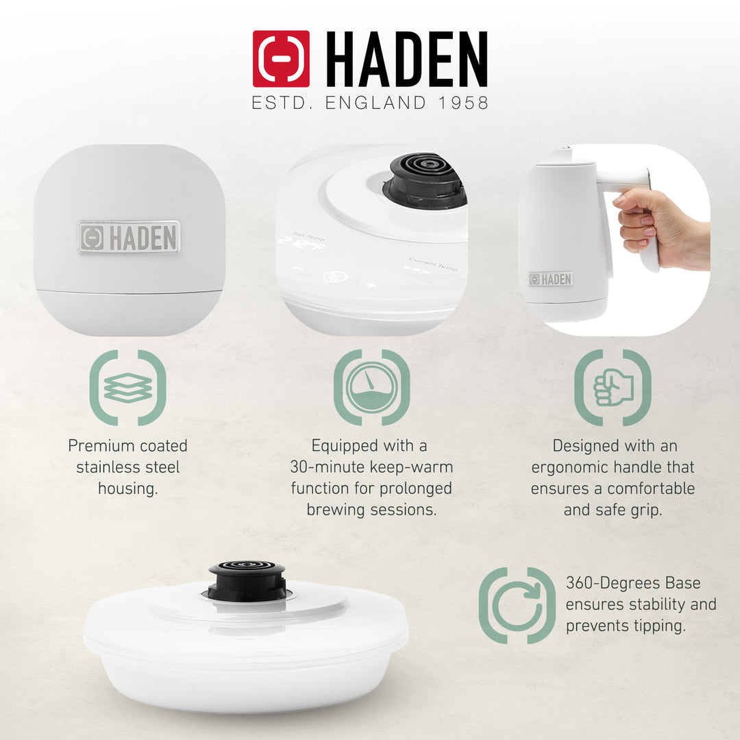 Haden Electric Tea Kettle, Gooseneck Hot Water Boiler, 0.6L Teapot, Ivory/Chrome - VMInnovations