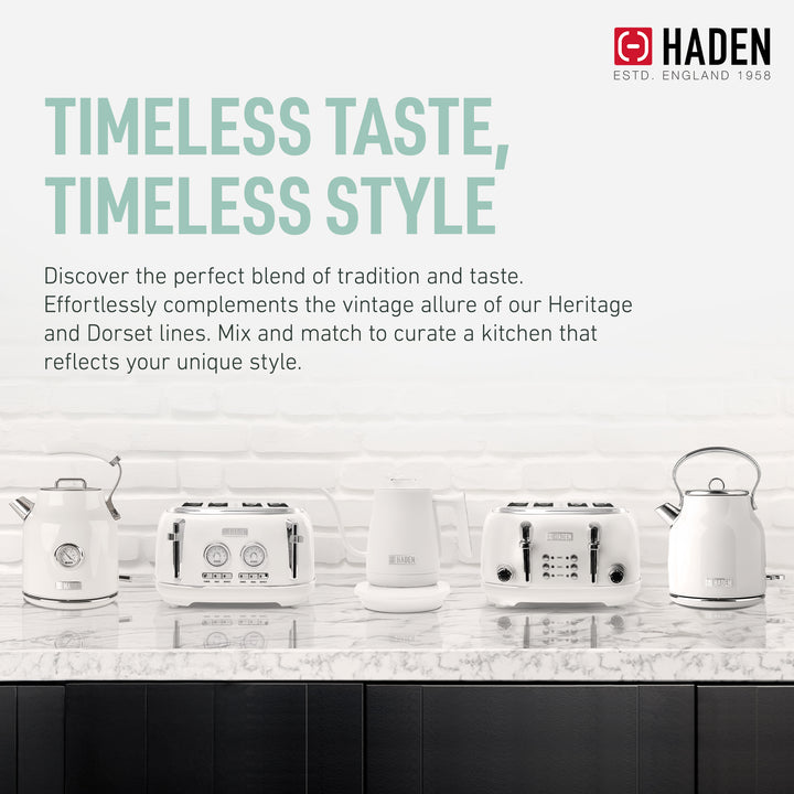 Haden Electric Tea Kettle, Gooseneck Hot Water Boiler, 0.6L Teapot, Ivory/Chrome - VMInnovations