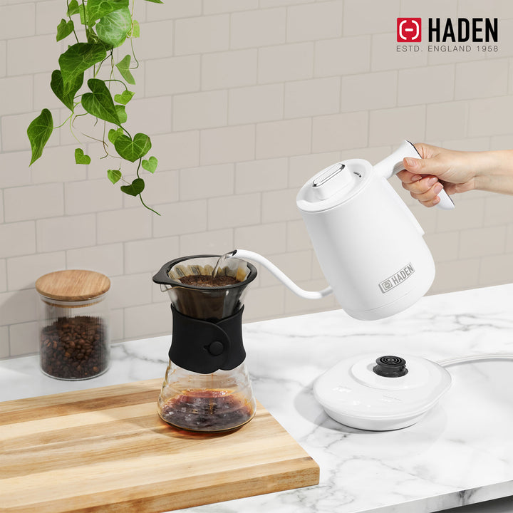Haden Electric Tea Kettle, Gooseneck Hot Water Boiler, 0.6L Teapot, Ivory/Chrome - VMInnovations