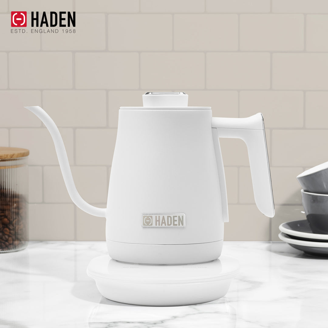 Haden Electric Tea Kettle, Gooseneck Hot Water Boiler, 0.6L Teapot, Ivory/Chrome - VMInnovations
