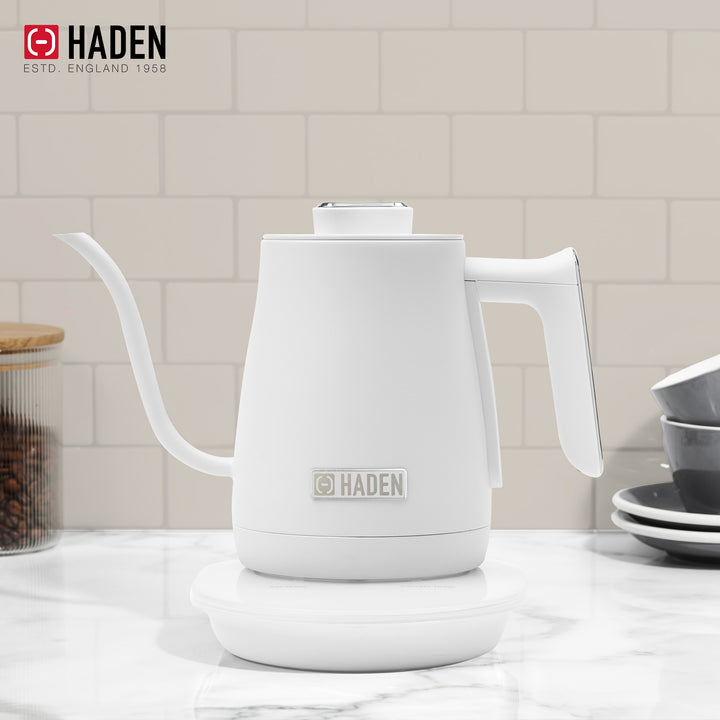 Haden Electric Tea Kettle, Gooseneck Hot Water Boiler, 0.6L Teapot, Ivory/Chrome - VMInnovations