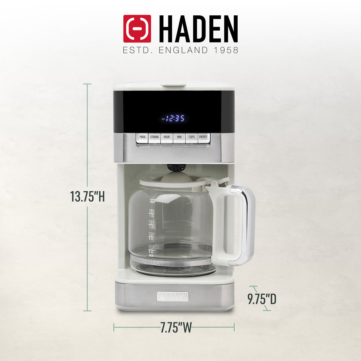Haden Quintessential 12 Cup Programmable Digital Coffee Maker,Ivory/Chrome(Used)