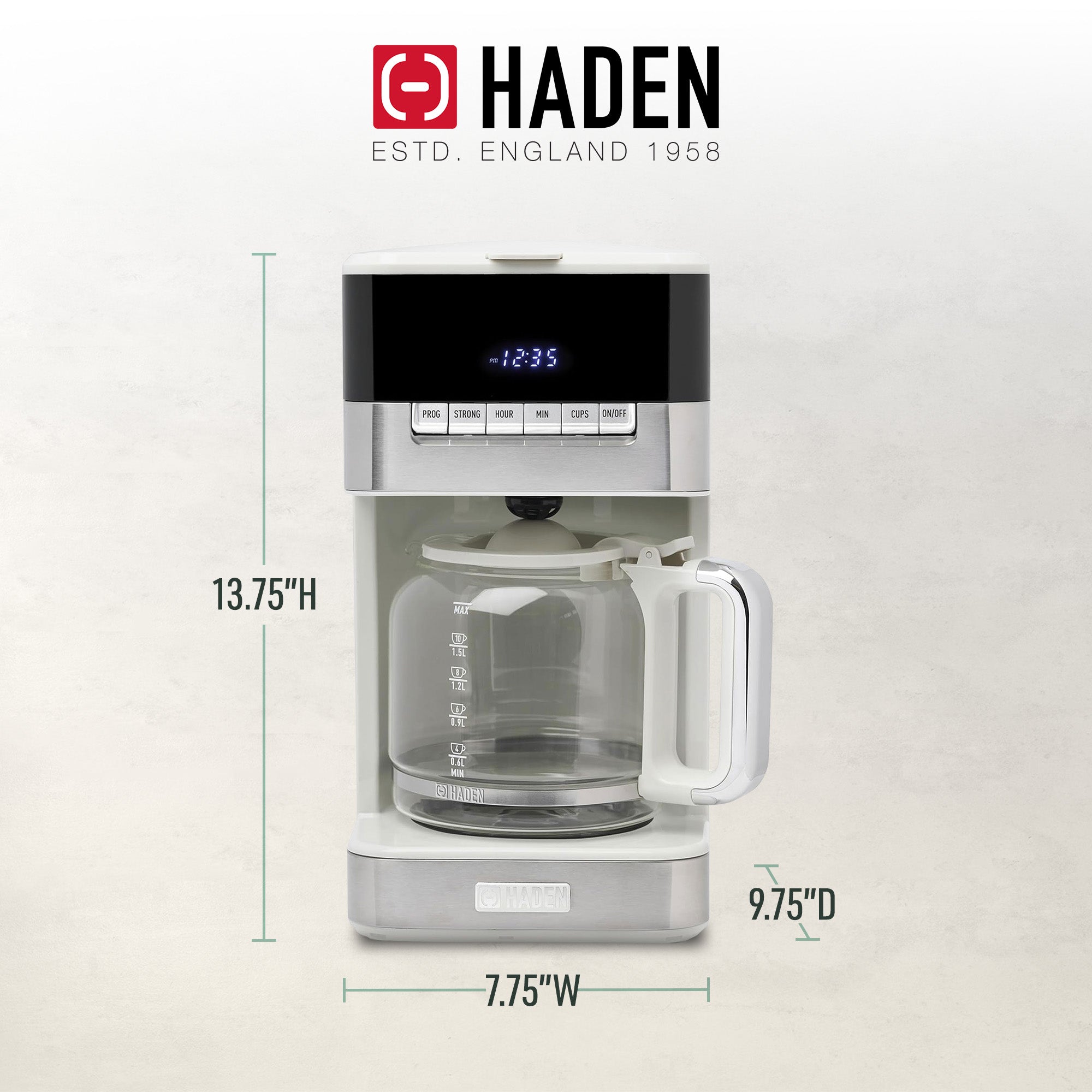 Haden Quintessential 12 Cup Programmable Digital Coffee Maker,Ivory/Chrome(Used) - VMInnovations