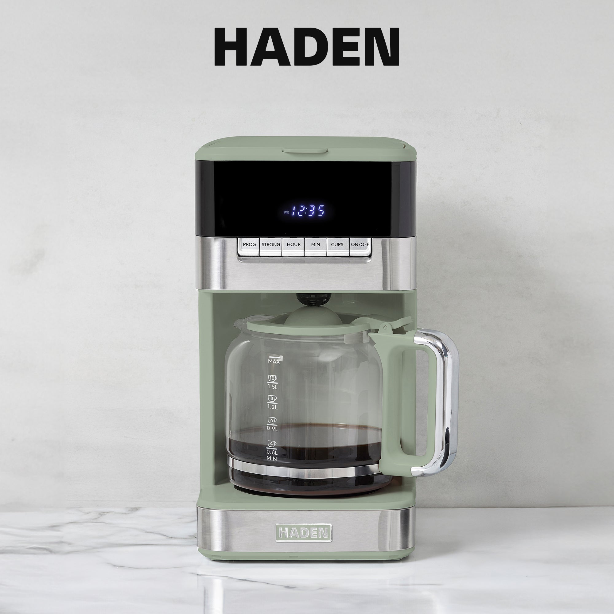 Haden Programmable Drip Coffee Maker, 12 Cup Cafe Machine & Carafe, Green/Chrome - VMInnovations