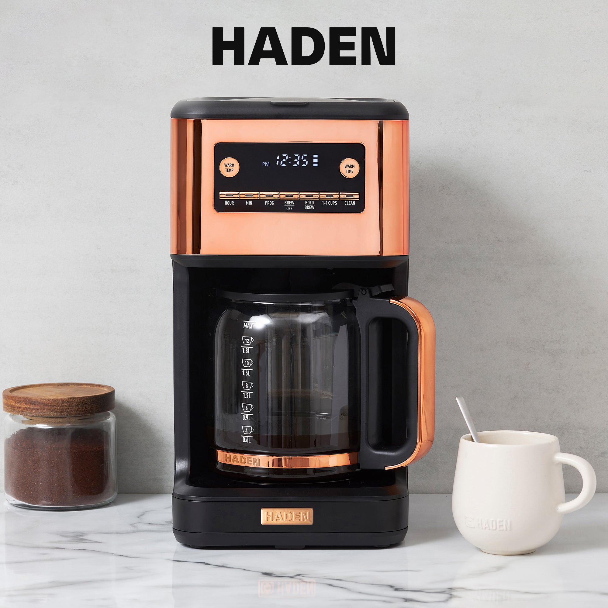 Haden Generous Brew 14 Cup Digital Coffee Maker Pot, Black/Copper (Open Box) - VMInnovations
