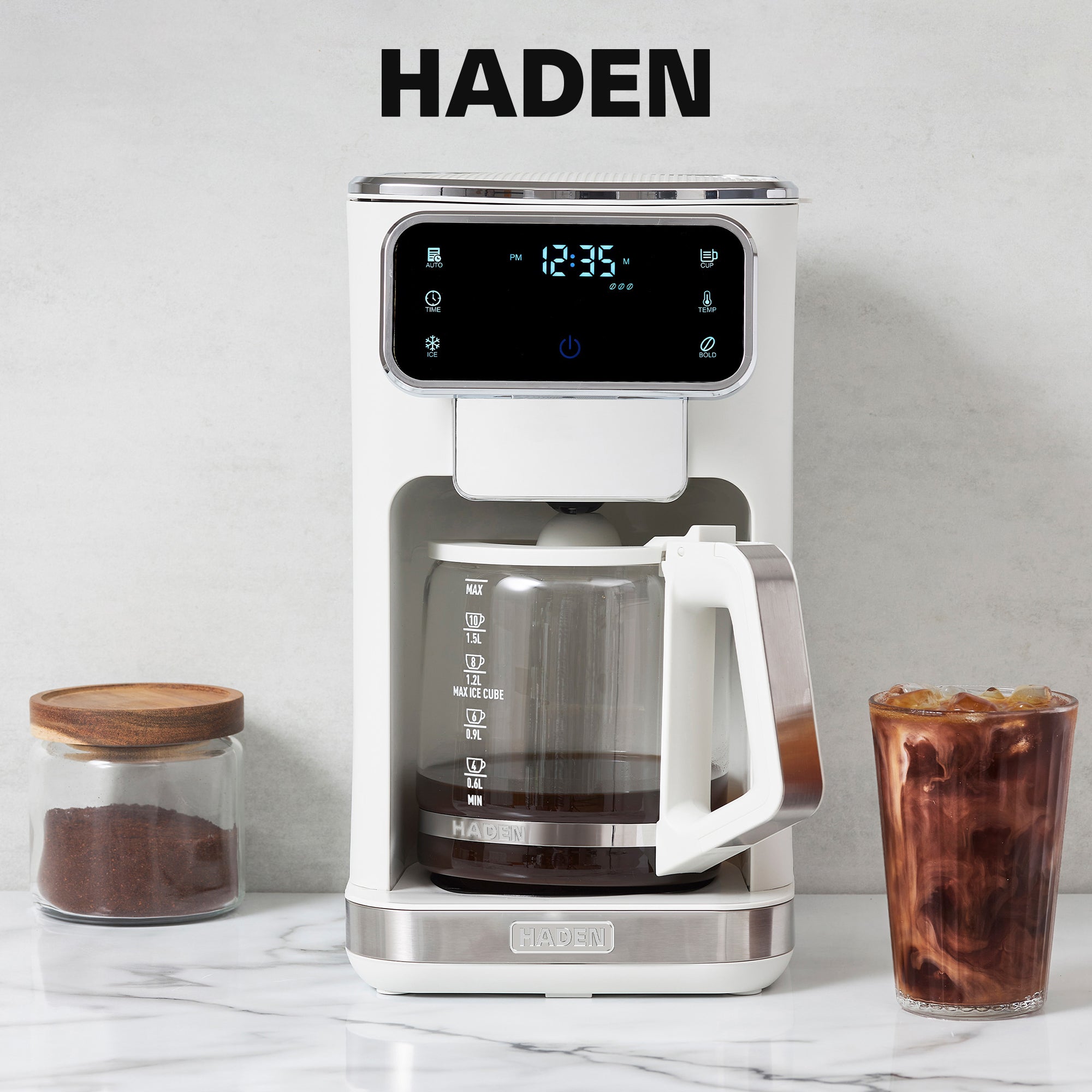 Haden Dual Brew 10 Cup Hot & Ice Programmable Digital Coffee Maker, Ivory/Chrome - VMInnovations