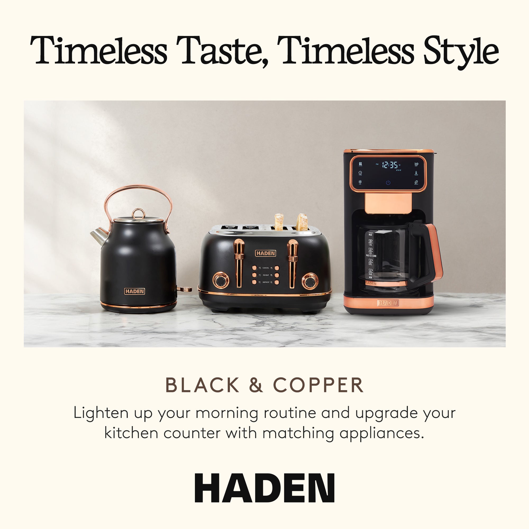 Haden Dual Brew 12 Cup Hot & Ice Programmable Digital Coffee Maker, Black/Copper
