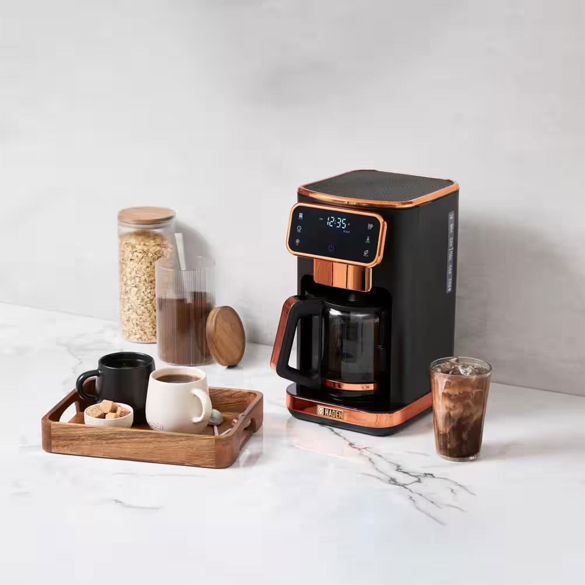 Haden Dual Brew 12 Cup Hot & Ice Digital Coffee Maker, Black/Copper (Open Box) - VMInnovations