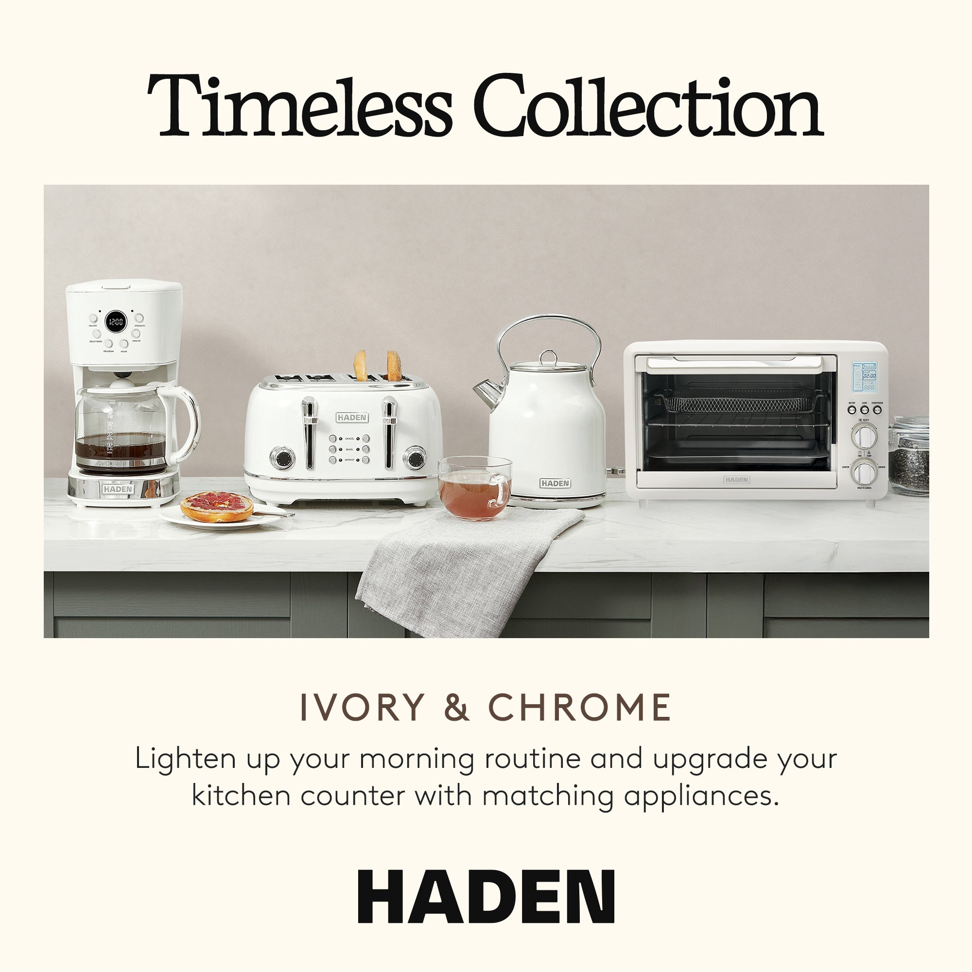 Haden Countertop 6 Slice Toaster Oven Air Fryer Combo for Kitchen, Ivory/Chrome - VMInnovations