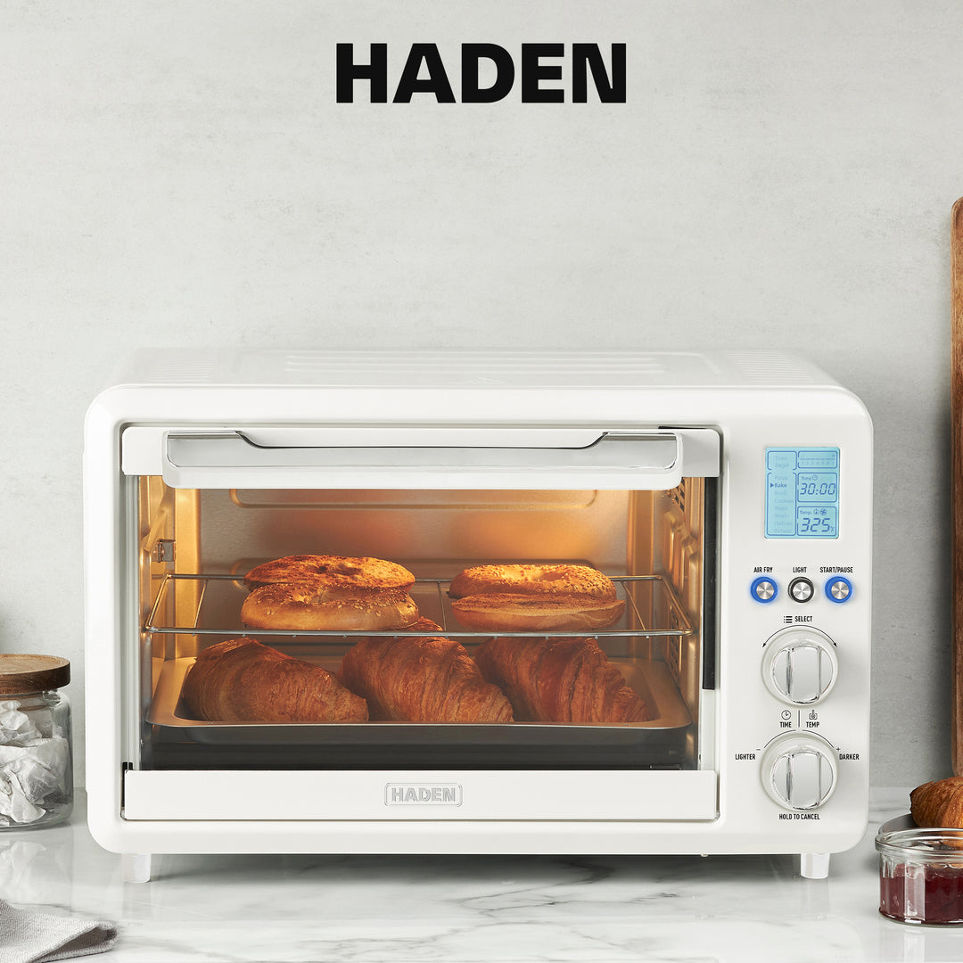 Haden Countertop 6 Slice Toaster Oven Air Fryer Combo for Kitchen, Ivory/Chrome