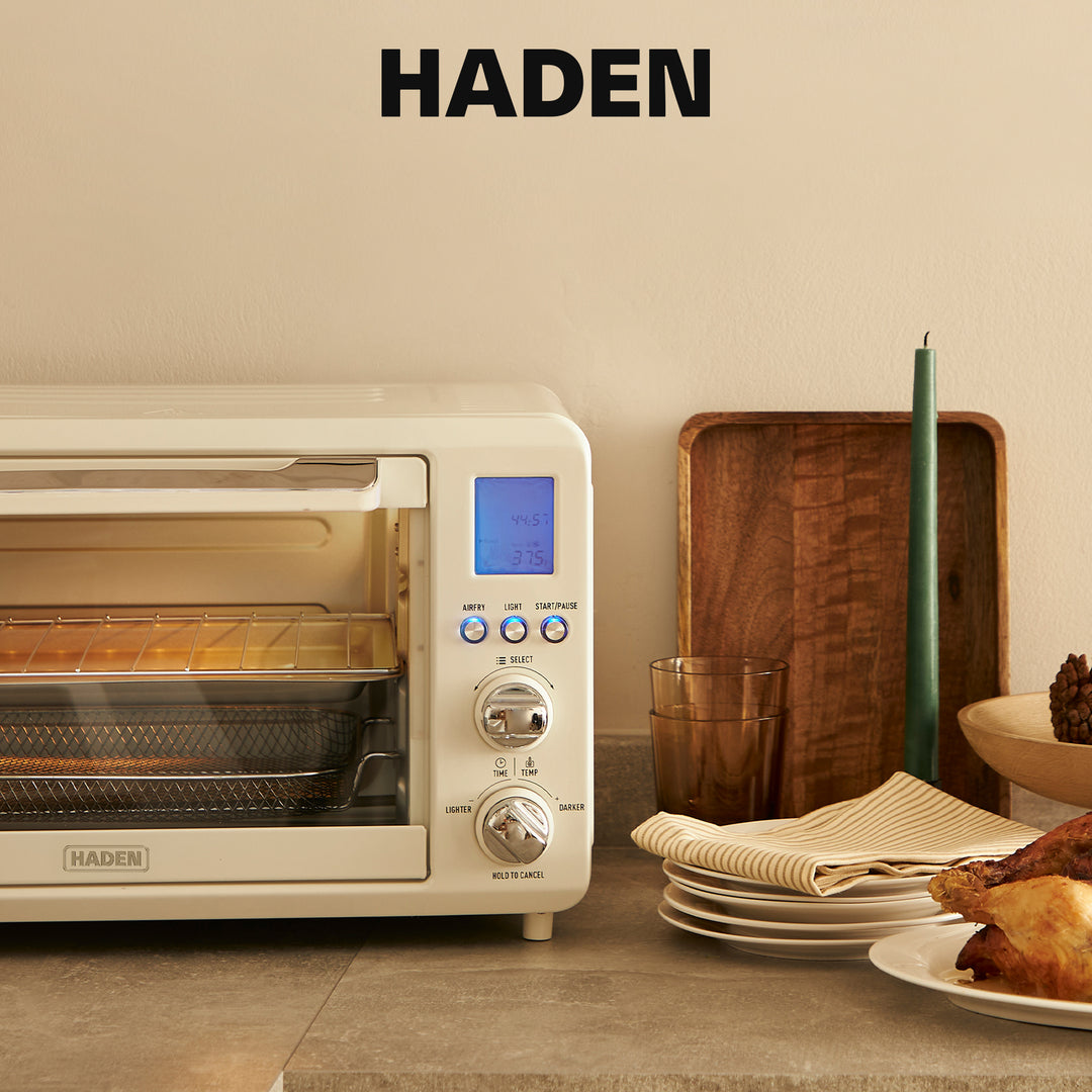Haden Countertop 6 Slice Toaster Oven Air Fryer Combo for Kitchen, Ivory/Chrome