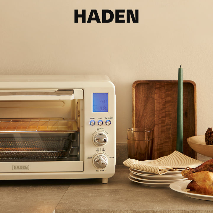 Haden Countertop 6 Slice Toaster Oven Air Fryer Combo for Kitchen, Ivory/Chrome
