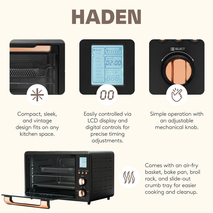 Haden Countertop 6 Slice Toaster Oven Air Fryer Combo for Kitchen, Black/Copper