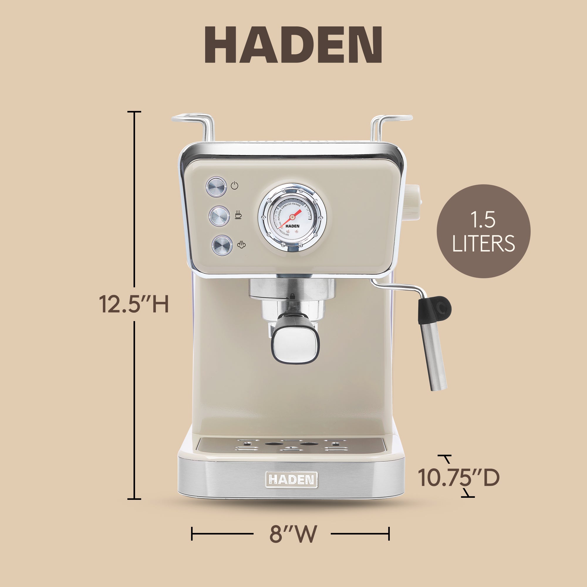 Haden Barista Brew Espresso Coffee Machine 20-Bar Espresso Maker, Putty & Copper - VMInnovations