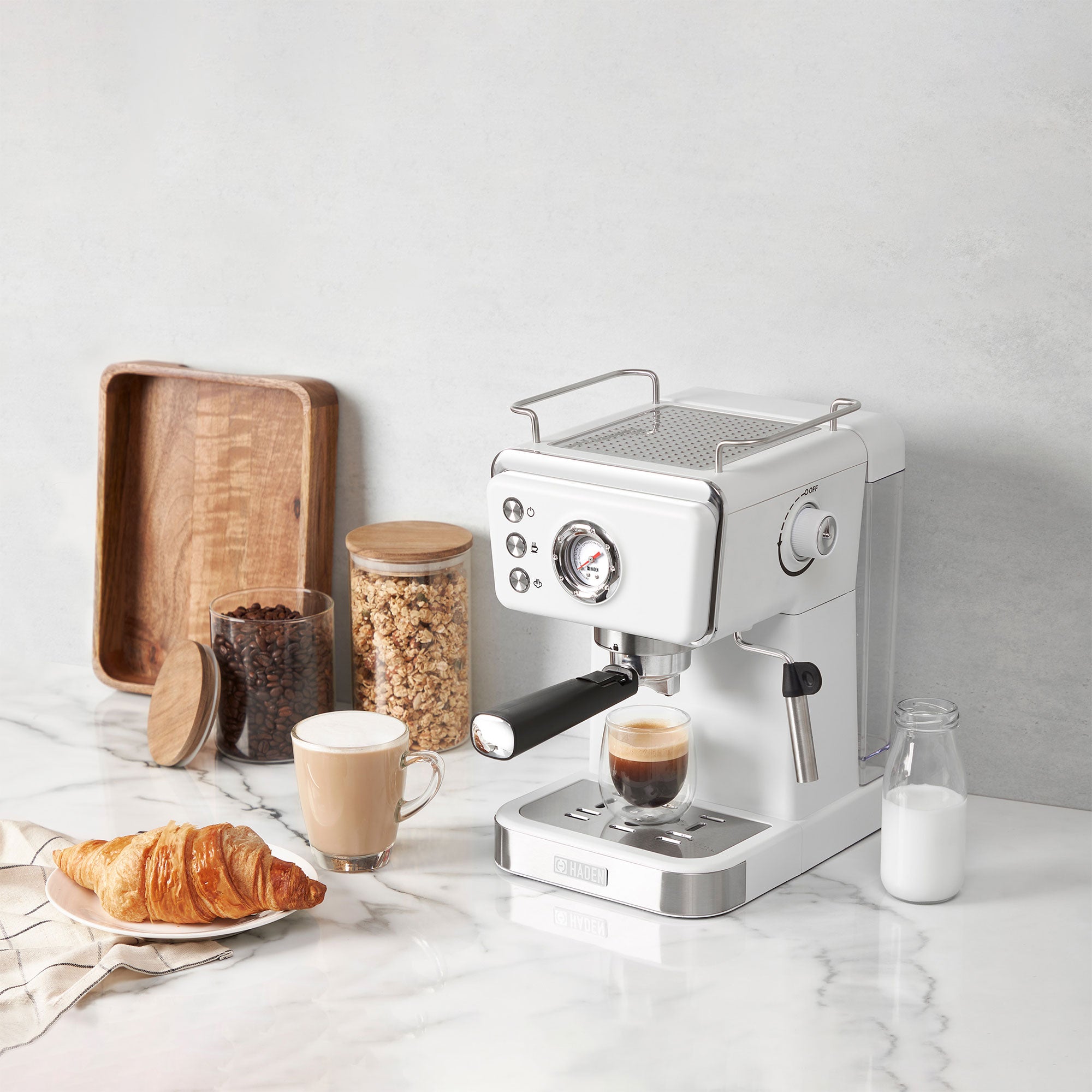 Haden Brew Espresso Coffee Machine 20-Bar Espresso Maker, Ivory & Copper (Used) - VMInnovations