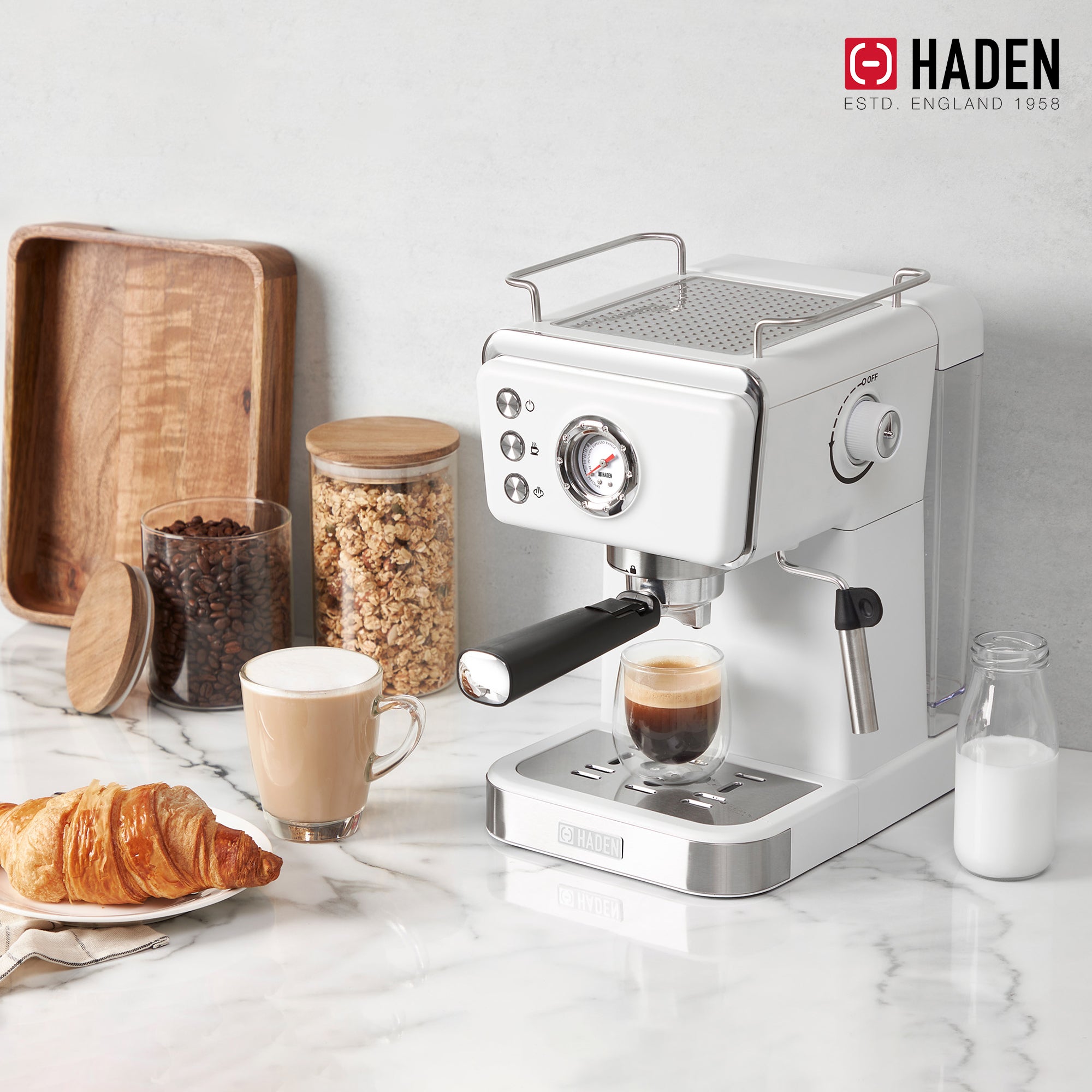 Haden Brew Espresso Coffee Machine 20-Bar Espresso Maker, Ivory & Copper (Used) - VMInnovations