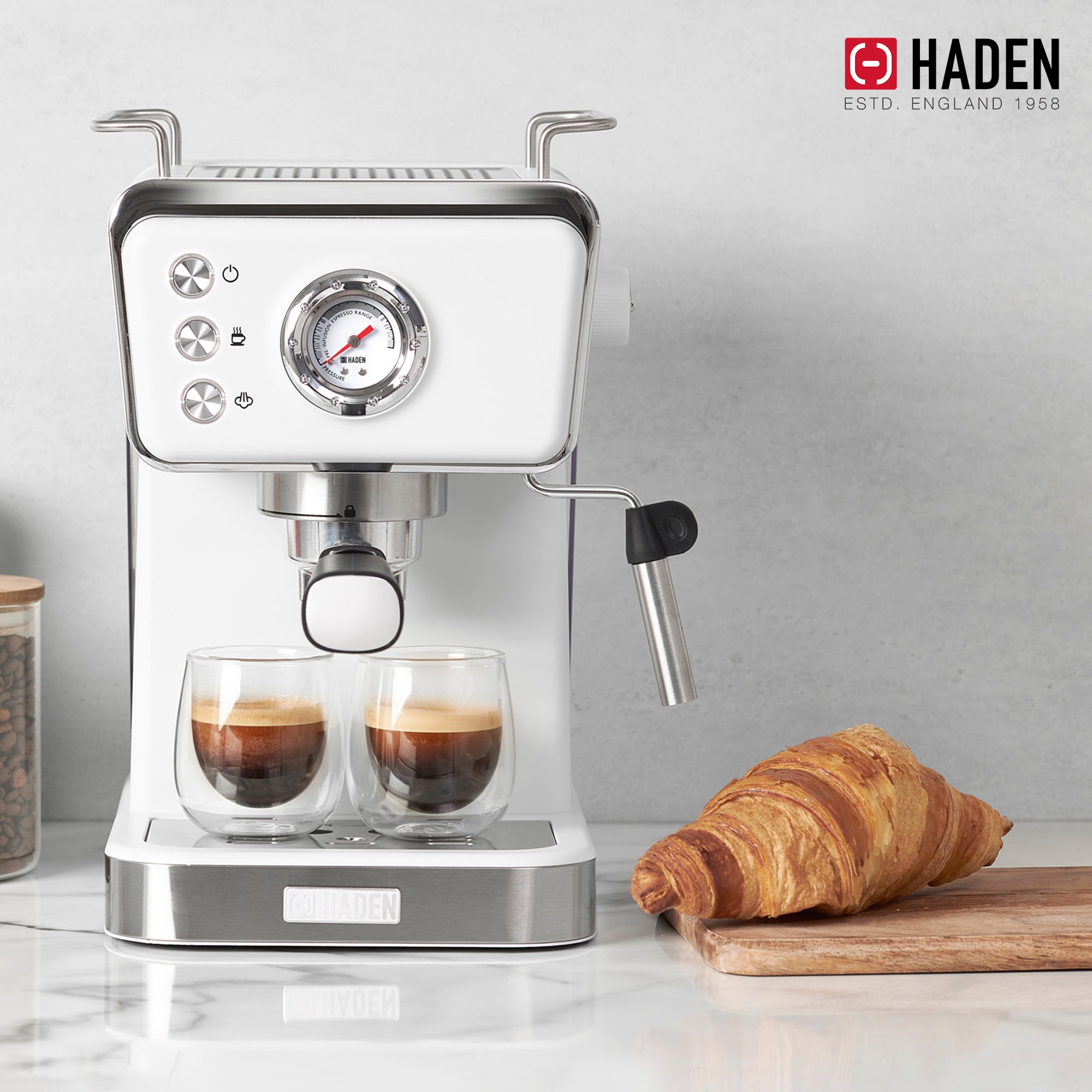 Haden Brew Espresso Coffee Machine 20-Bar Espresso Maker, Ivory & Copper (Used) - VMInnovations