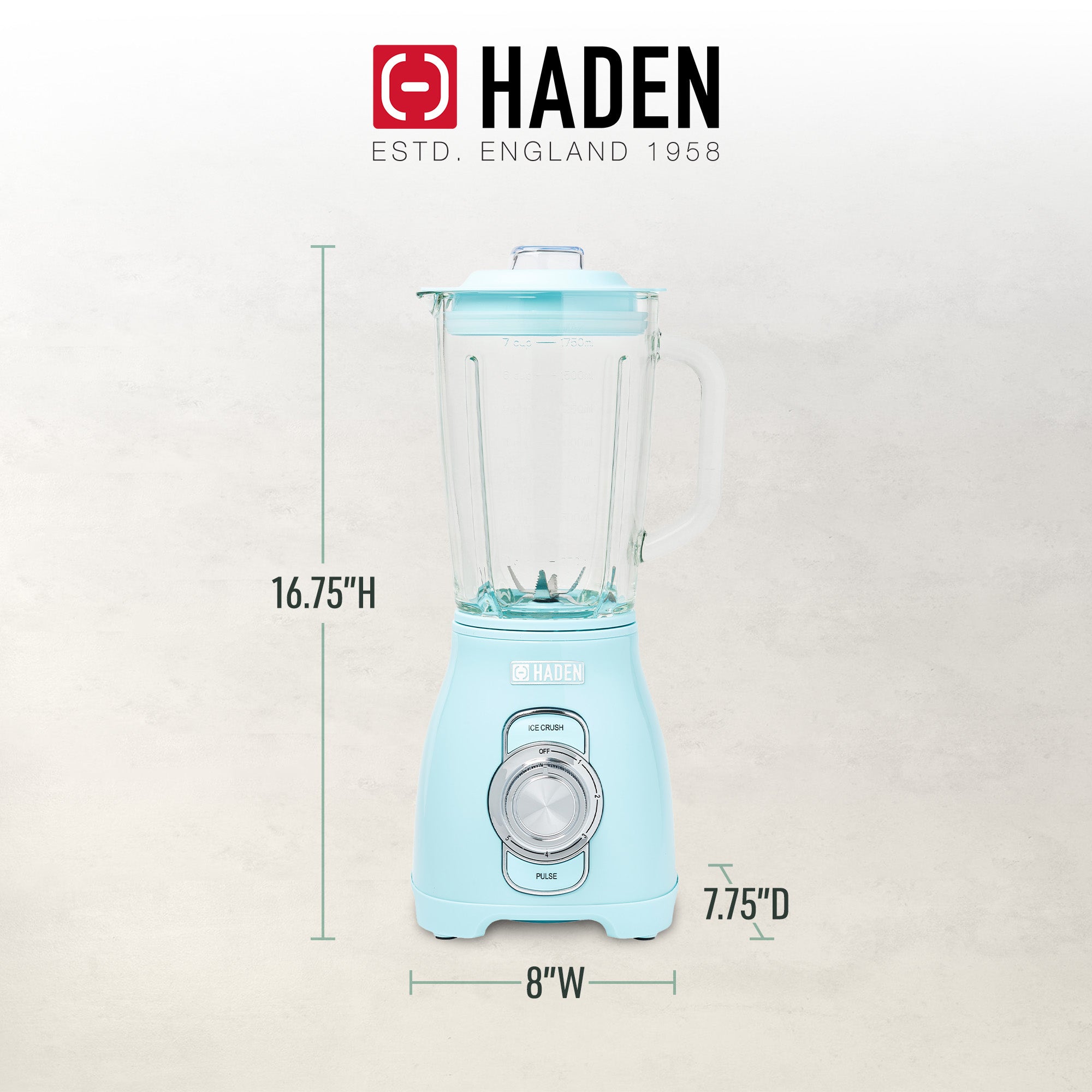 Haden Stainless 1.75 Lt Glass Jug 700W Power Blender, Turquoise/Chrome(Open Box) - VMInnovations