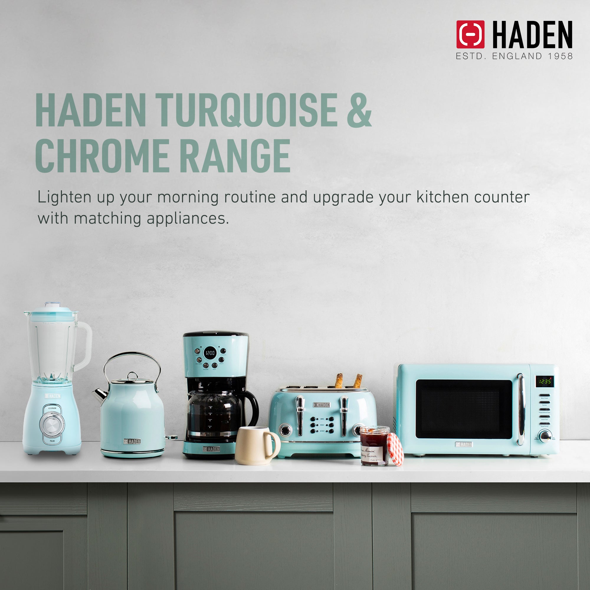 Haden Stainless 1.75 Liter Glass Jug 700W Power Blender, Turquoise/Chrome (Used) - VMInnovations