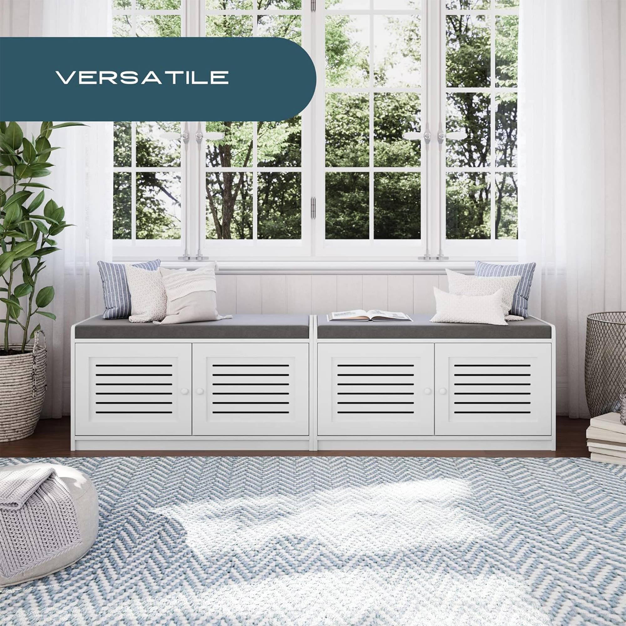 Sturdis Shoe Storage Cushioned Seat Bench with Adjustable Shelves, 2 Pack, White - VMInnovations