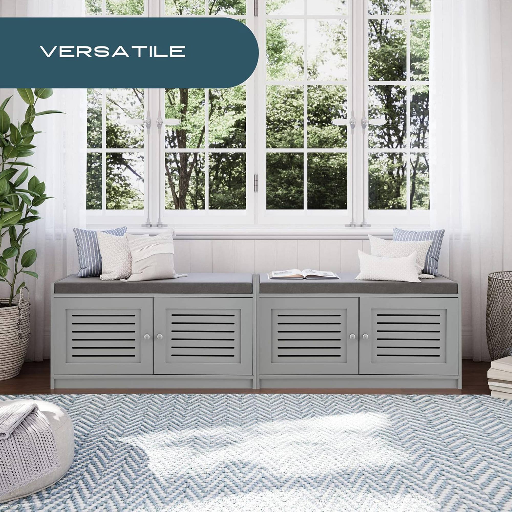 Sturdis Shoe Storage Cushioned Seat Bench with Adjustable Shelves, 2 Pack, Gray - VMInnovations