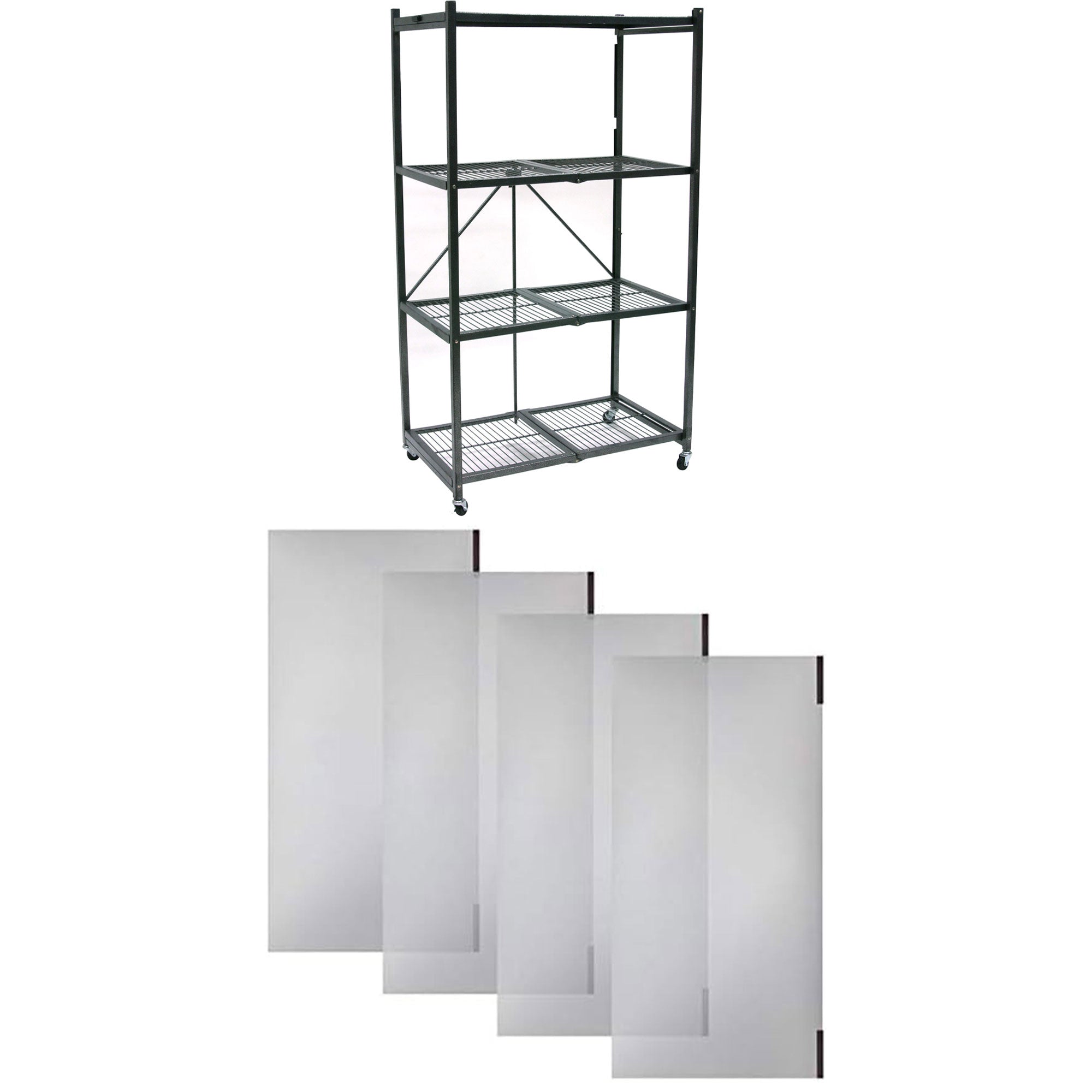 Origami 4 Tier Folding Storage Rack w/ Set of 4 Magnetic Wire Shelf Liners, Gray - VMInnovations