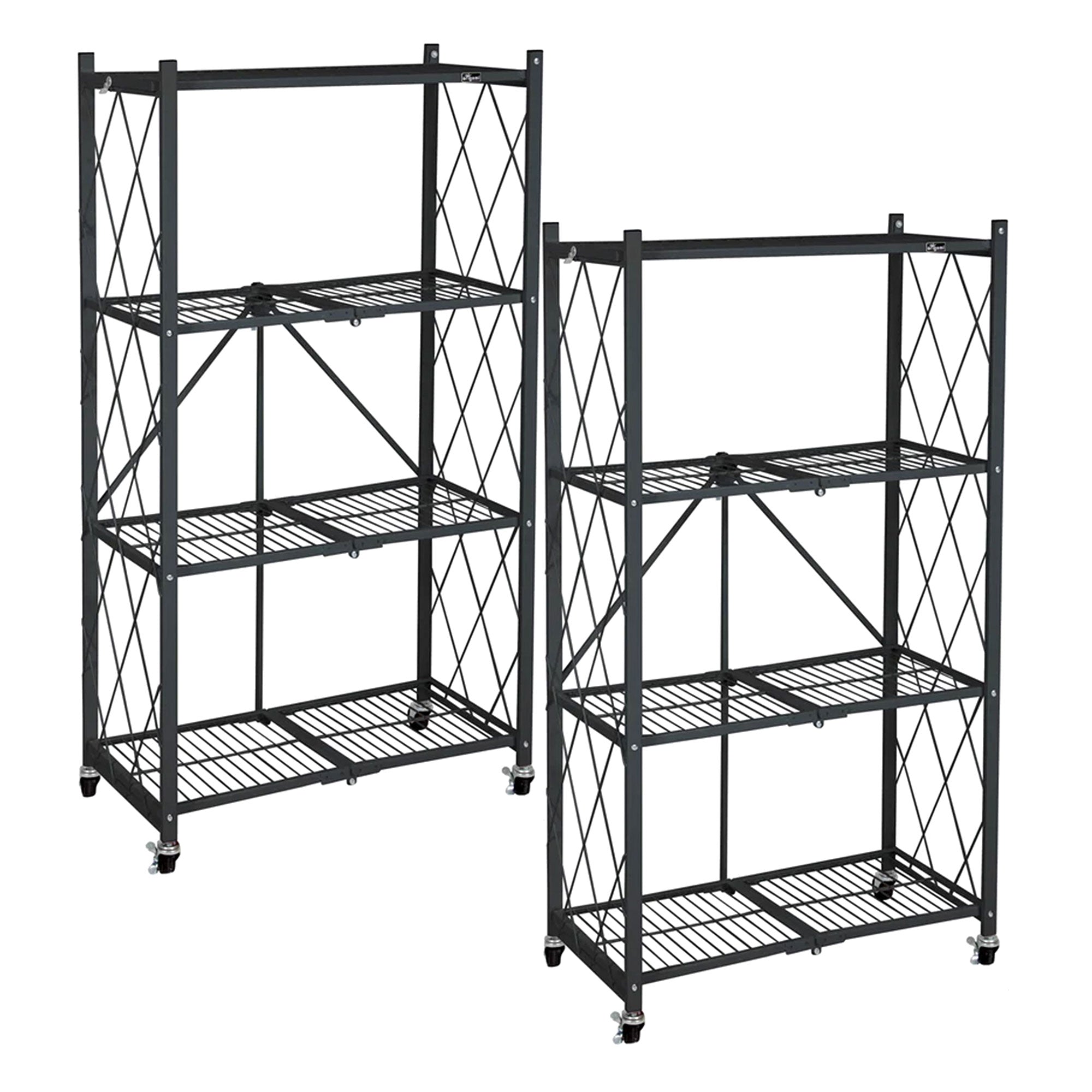 Origami 4 Tier Folding Storage Garage Shelving Unit Rolling Rack, 2 Pack, Black - VMInnovations