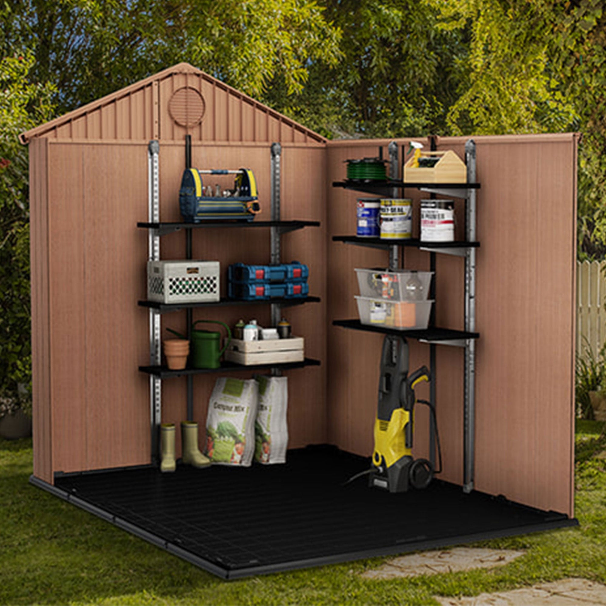Keter 40 Inch All Weather Steel Utility Storage Shed Shelf Kit, 4 Pack, Black - VMInnovations