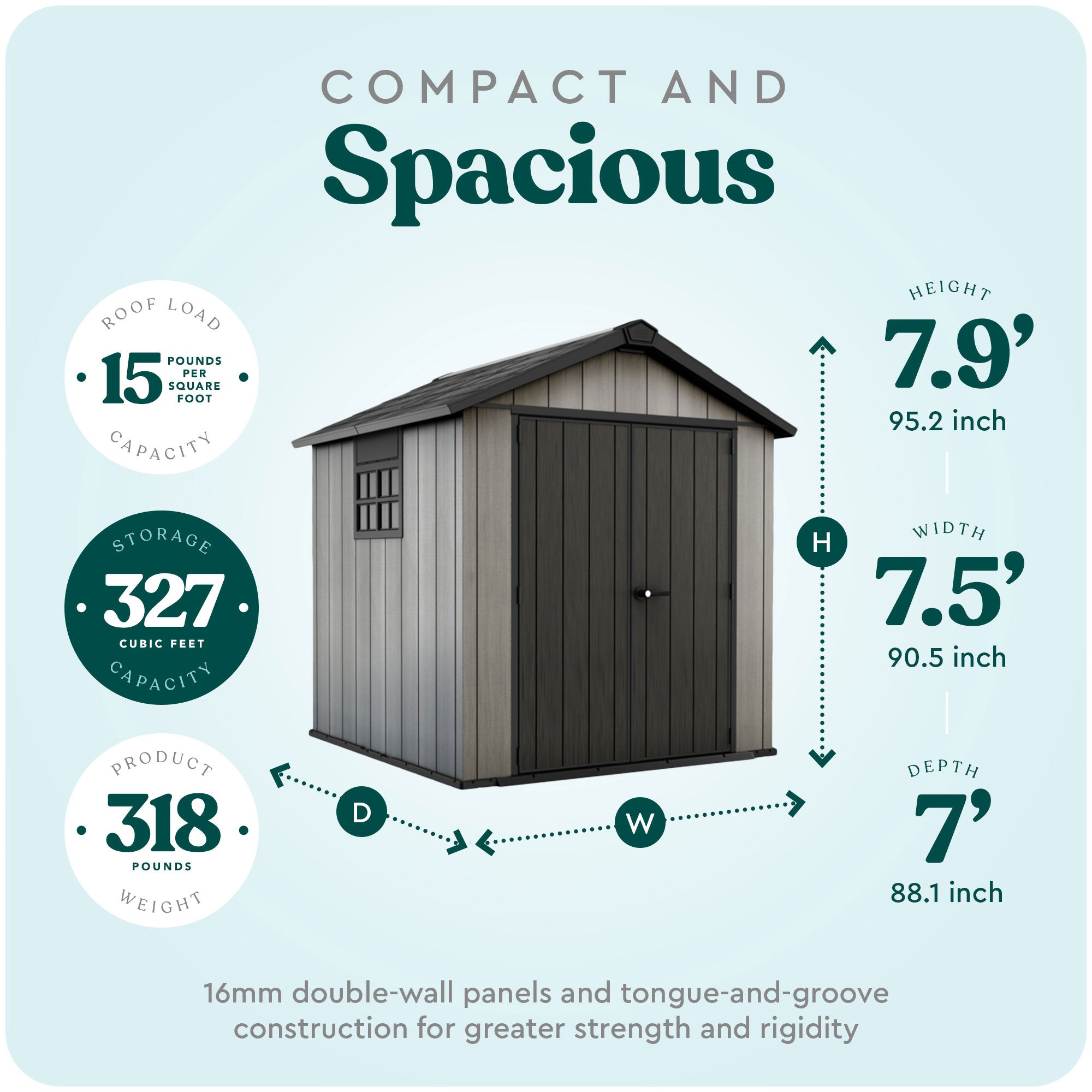 Keter Oakland 7x7.5 Foot Outdoor Garden Storage Shed w/ 40 Inch Steel Shelf Kit