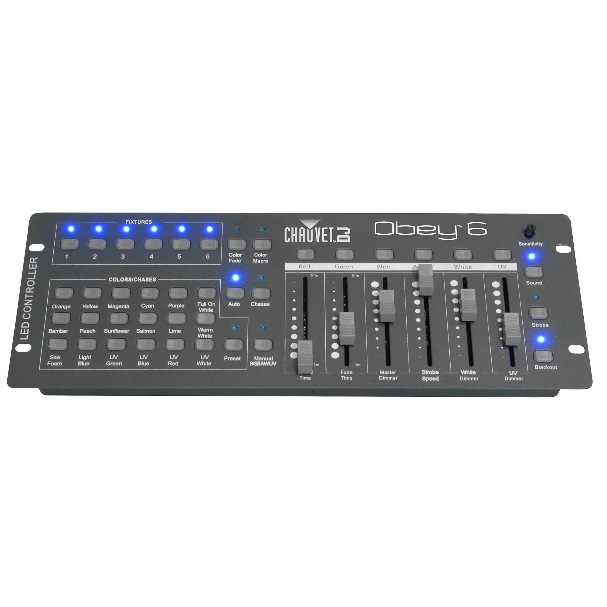 Chauvet SlimPar 56 LED Par Can Lights + Obey 6 Controller + Bag + DMX Cables