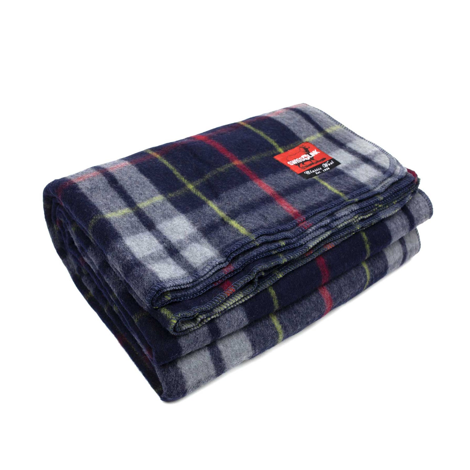 Swiss Link Military Surplus 90 x 62 Inch Classic Wool Plaid Blanket, Blue Gray