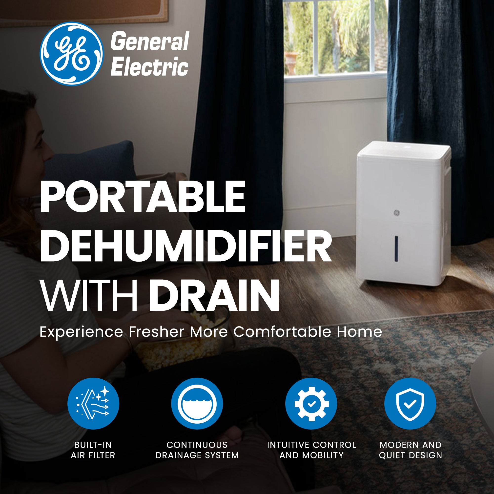 General Electric 50-Pint Portable Dehumidifier with Drain, White (Used) - VMInnovations