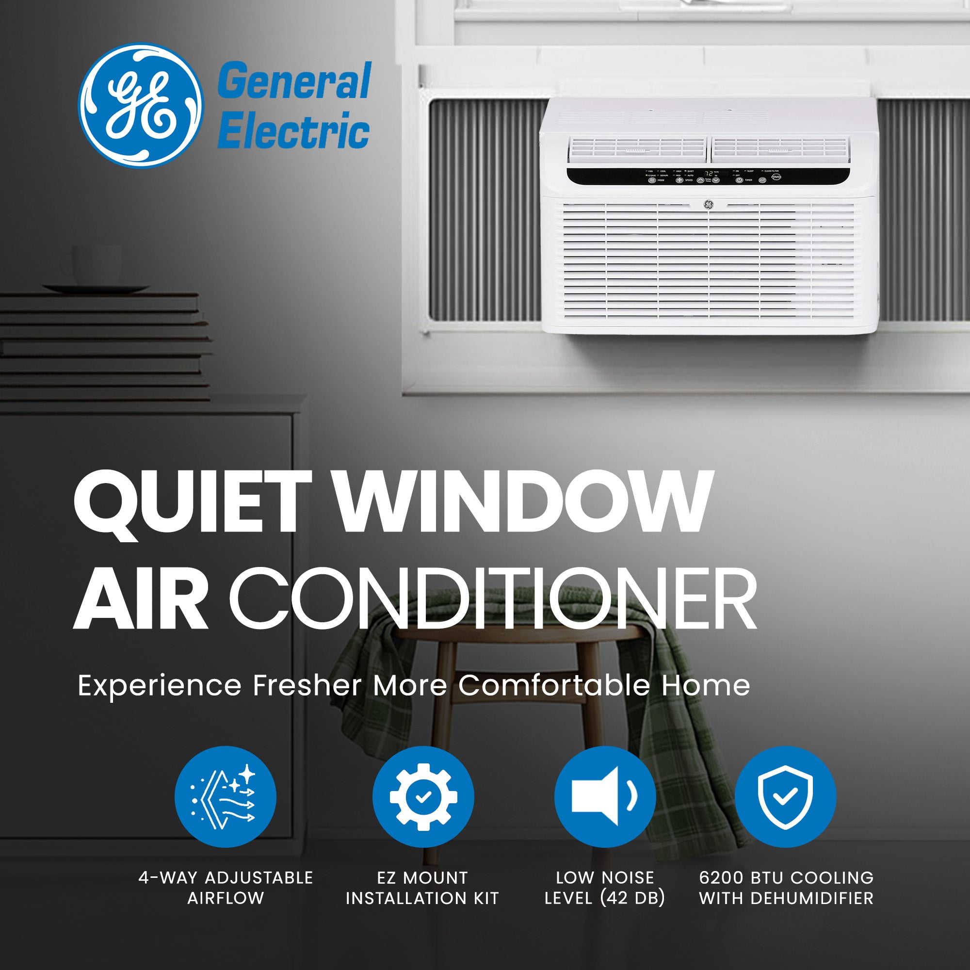 GE Quiet Window Air Conditioner Dehumidifier, White (Certified Refurbished) - VMInnovations