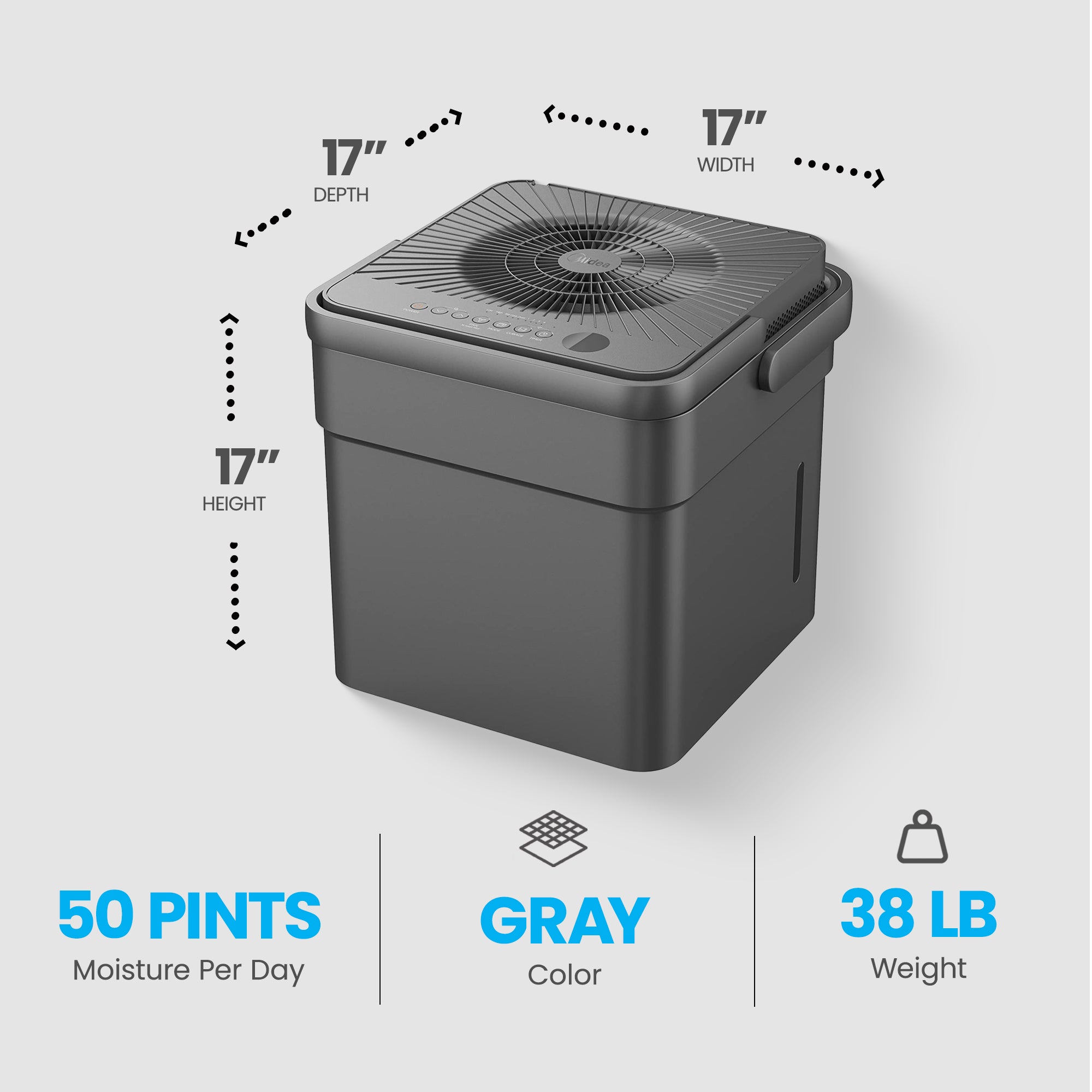 Midea 50-Pint CUBE Smart Dehumidifier with Pump, Gray, (Factory Refurbished) - VMInnovations