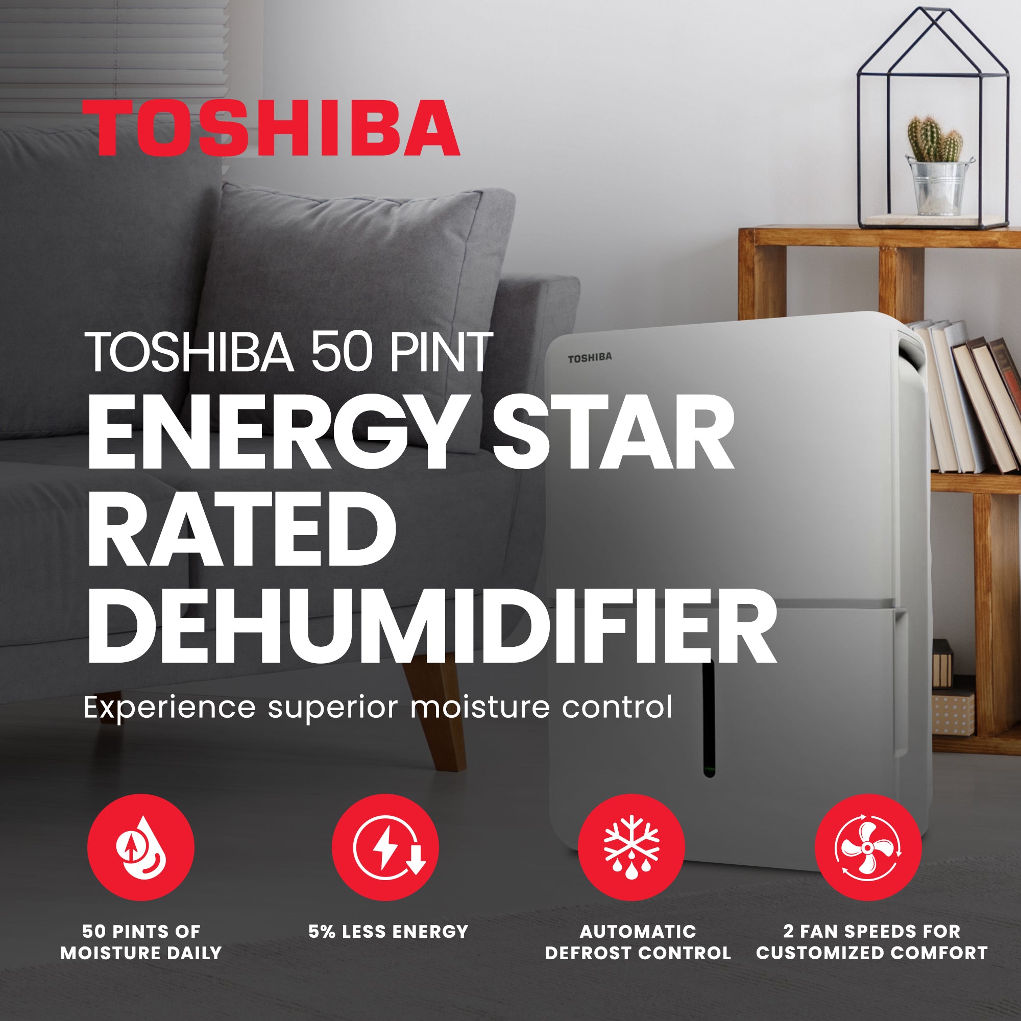 Toshiba 50 Pint Energy Star Rated Dehumidifier(Certified Refurbished) (Open Box) - VMInnovations