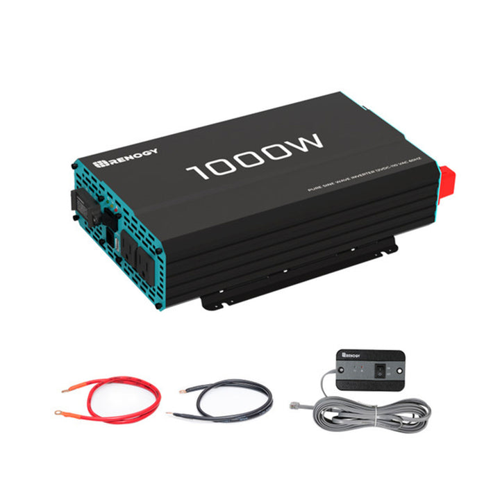 Renogy 1000W 12V Pure Sine Wave Battery Inverter with Cables and Remote, Black - VMInnovations