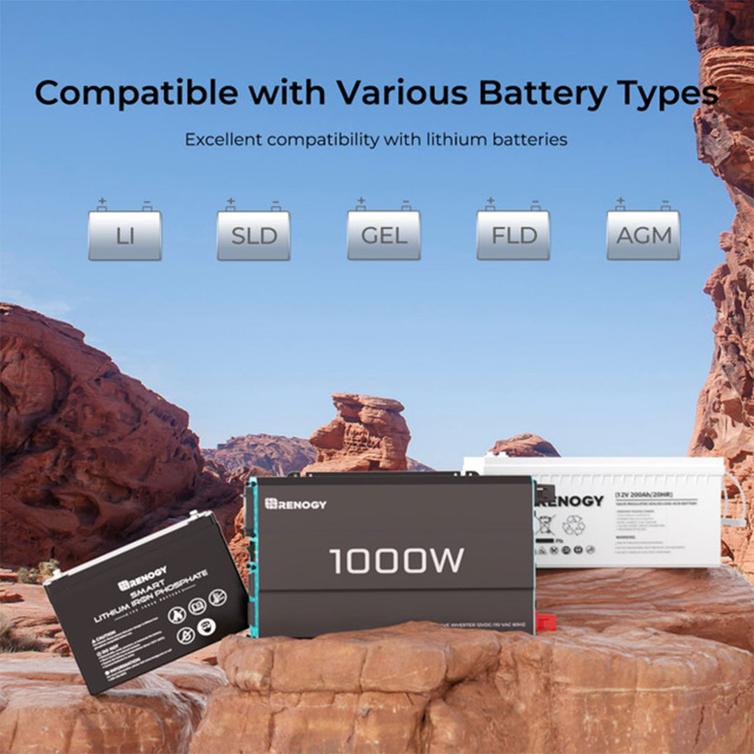 Renogy 1000W 12V Pure Sine Wave Battery Inverter with Cables and Remote, Black - VMInnovations