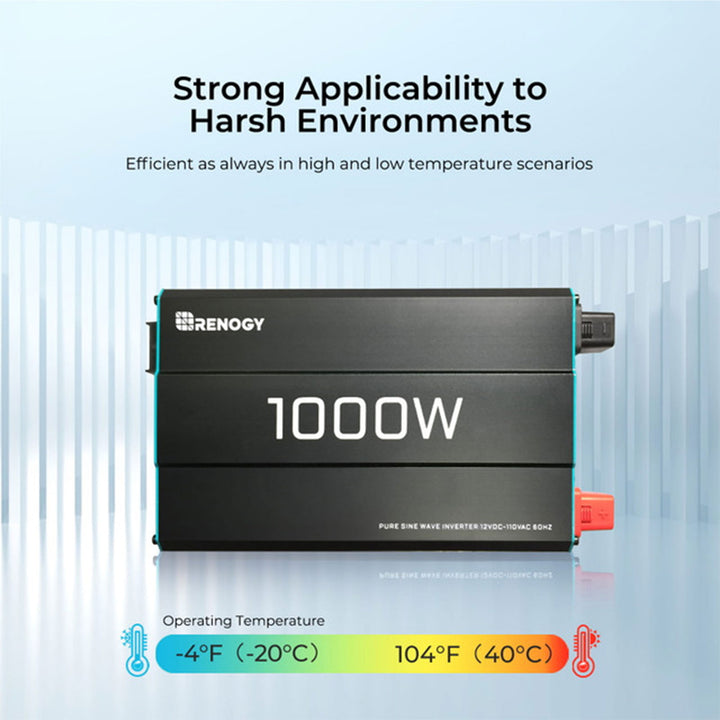 Renogy 1000W 12V Pure Sine Wave Battery Inverter with Cables and Remote, Black - VMInnovations