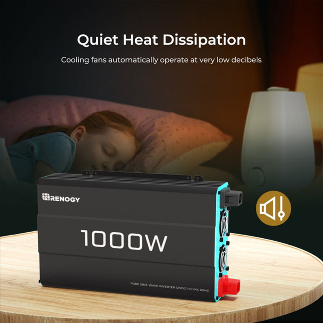 Renogy 1000W 12V Pure Sine Wave Battery Inverter with Cables and Remote, Black - VMInnovations