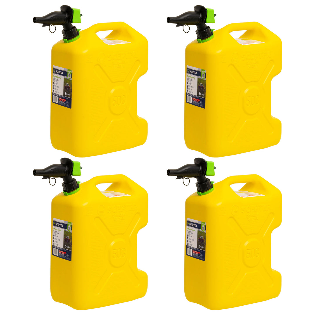 Scepter SmartControl Dual Handle Diesel Gas Container Jug, 5 Gal, 4 Pack, Yellow - VMInnovations