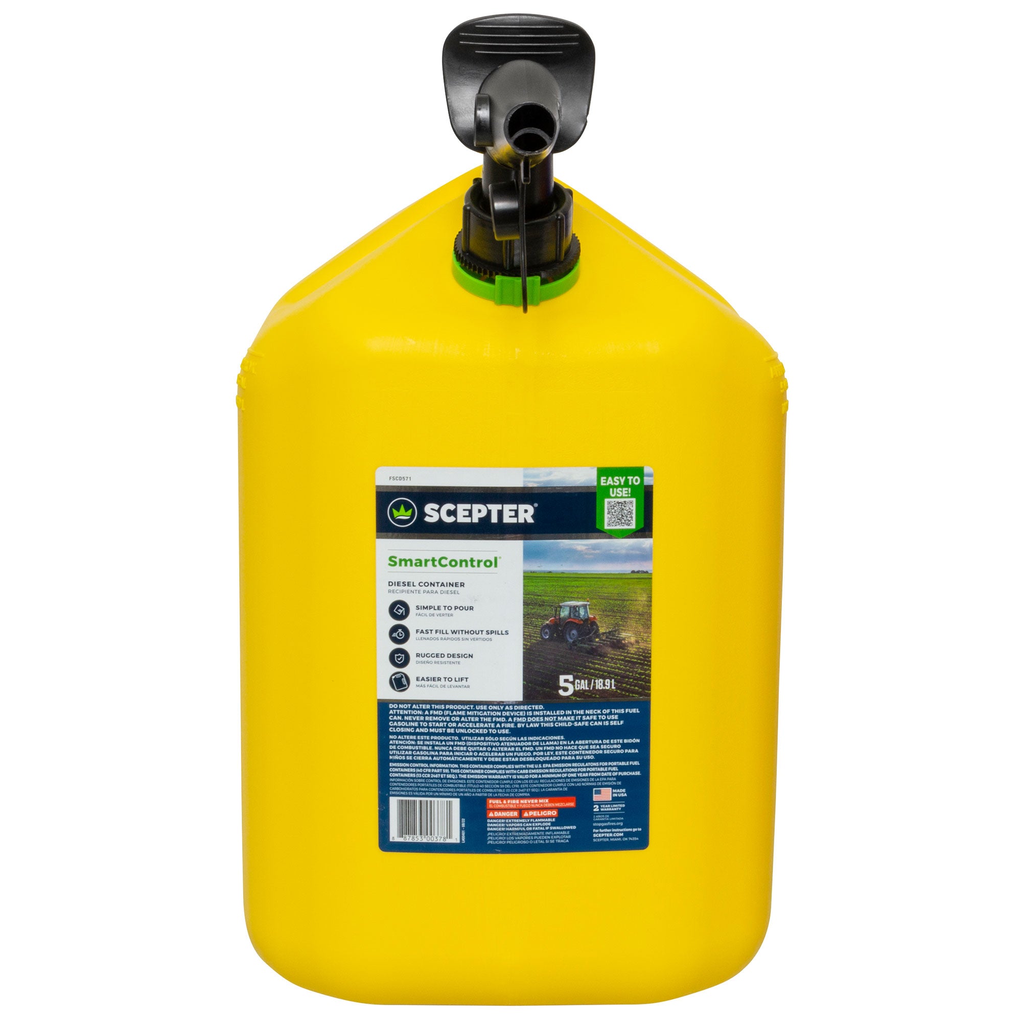 Scepter SmartControl Rear Handle Diesel Gas Jug, 5 Gal/18.9L, 4 Pack, Yellow - VMInnovations