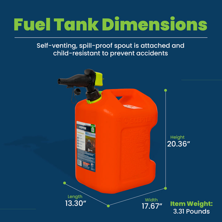 Scepter SmartControl Dual Handle 5 Gal Gasoline Can Jug with Funnel, 2 Pack, Red - VMInnovations