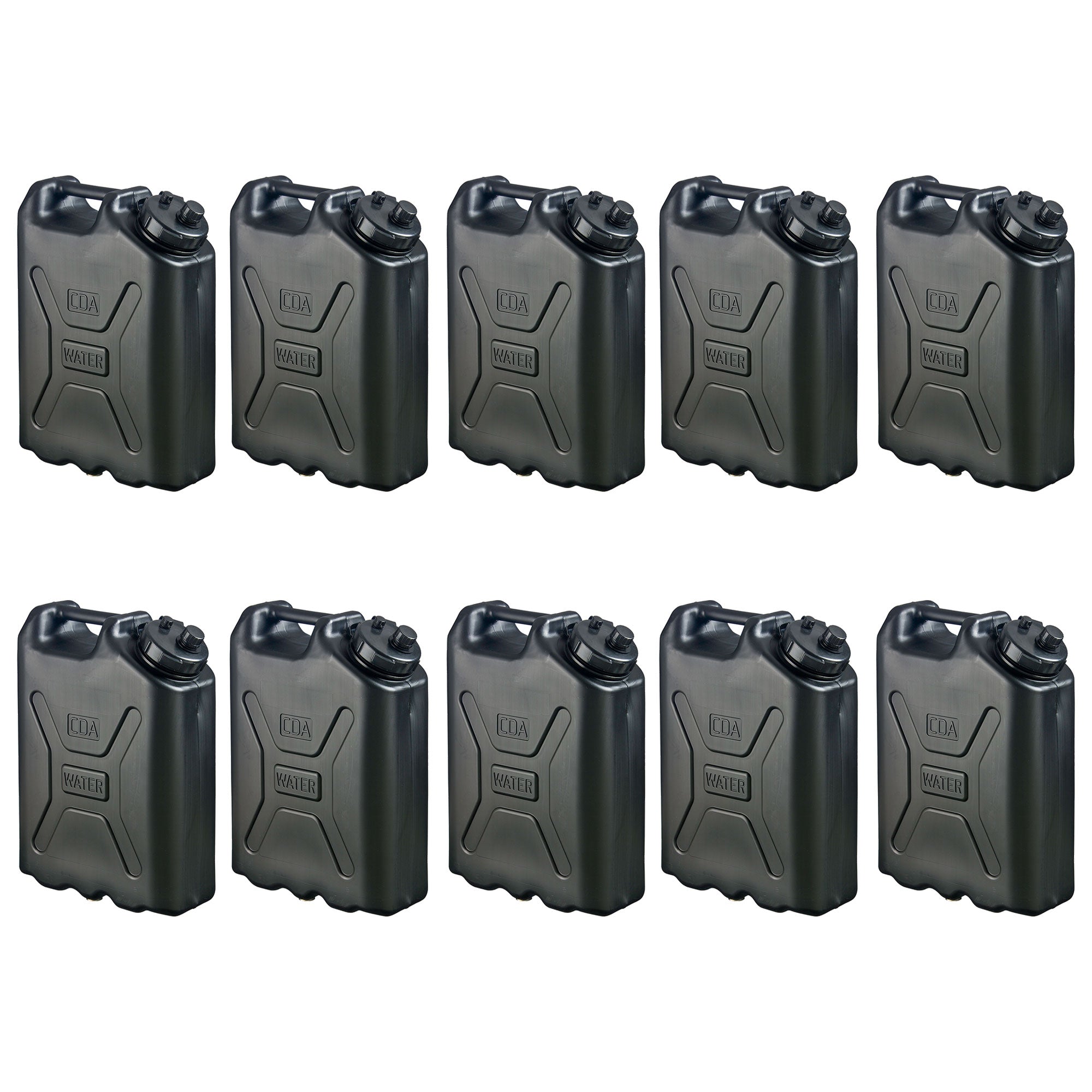 Scepter 5 Gallon Heavy Duty Military Style HDPE Water Container (10 Pack), Black - VMInnovations