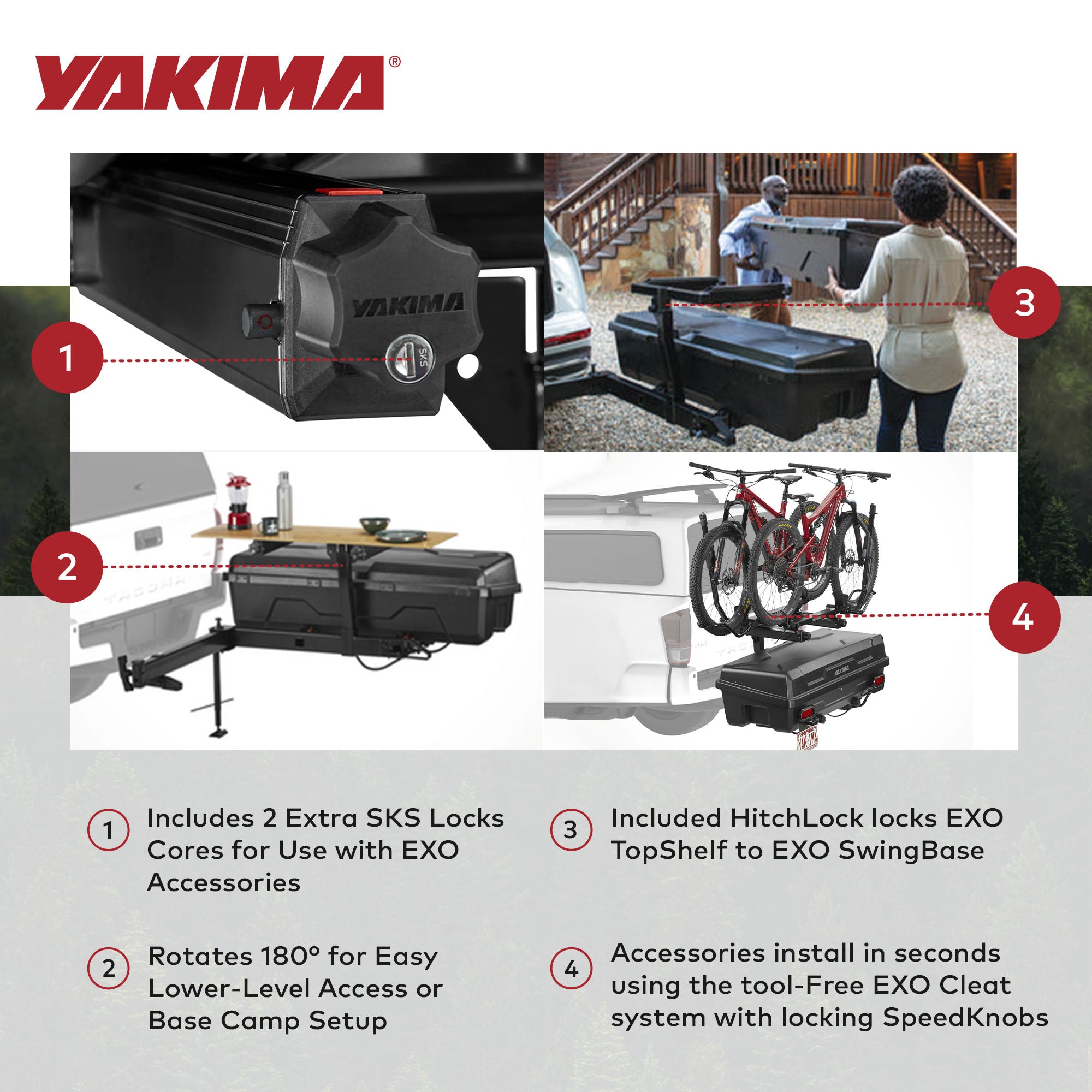 Yakima EXO TopShelf 2nd Level 2 SKS Lock Hitch Base Rack Storage, 2 Pack, Black