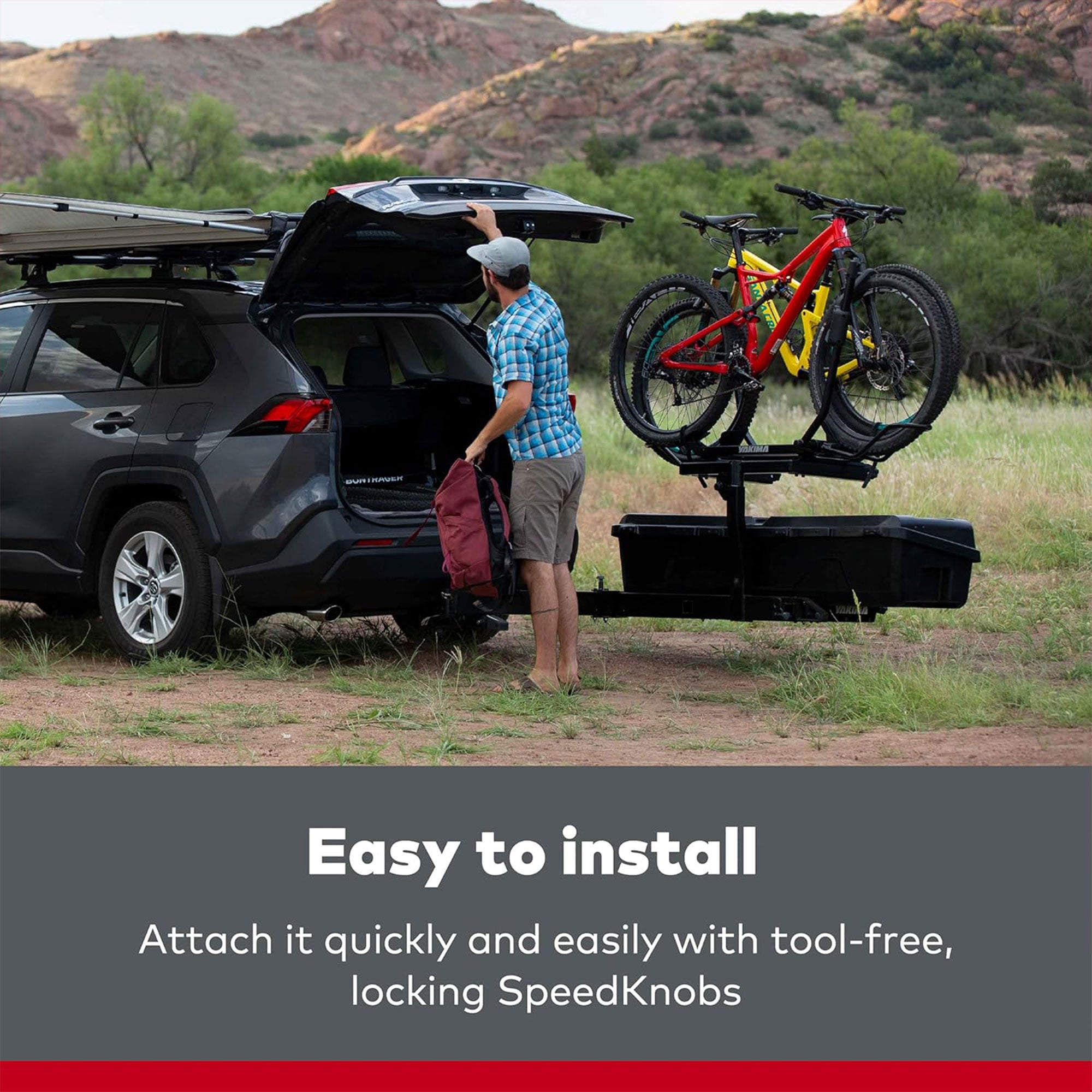 Yakima EXO SwingBase Hitch Base Rack with GearLocker Cargo Box & 2 TopShelf Rack