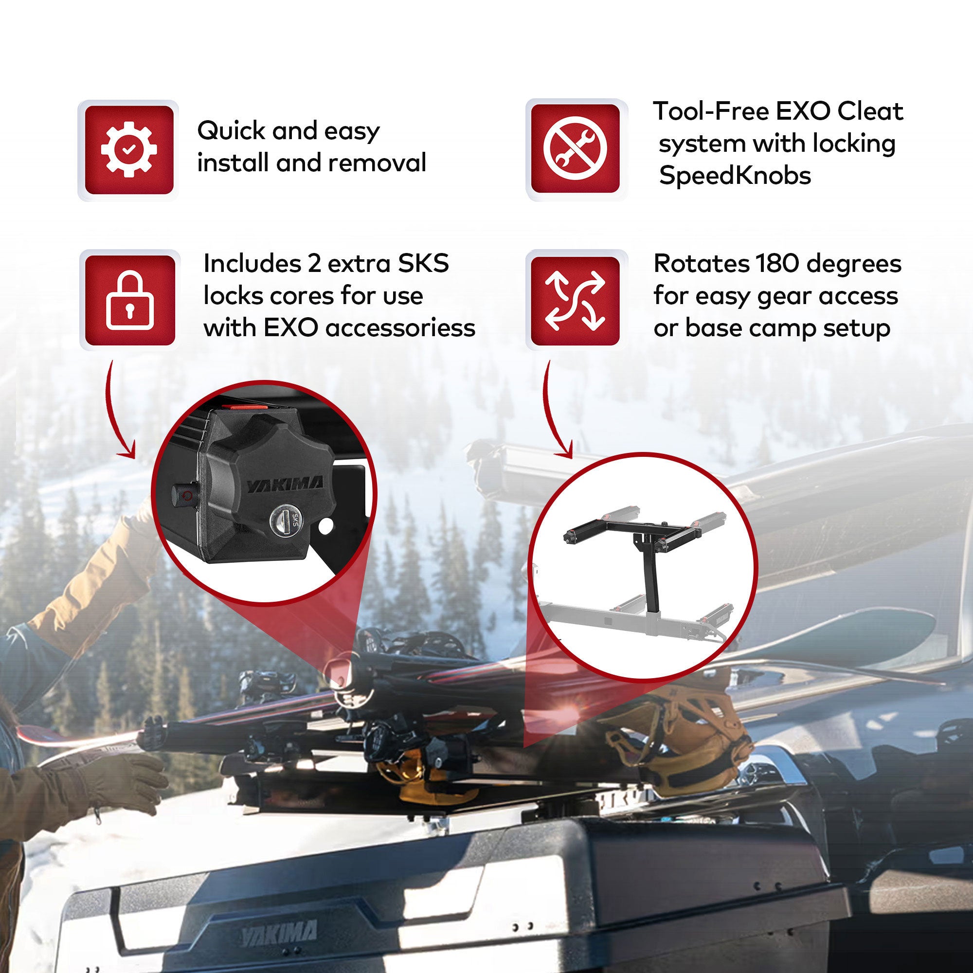 Yakima EXO SwingBase Hitch Base Rack with GearLocker Cargo Box & 2 TopShelf Rack