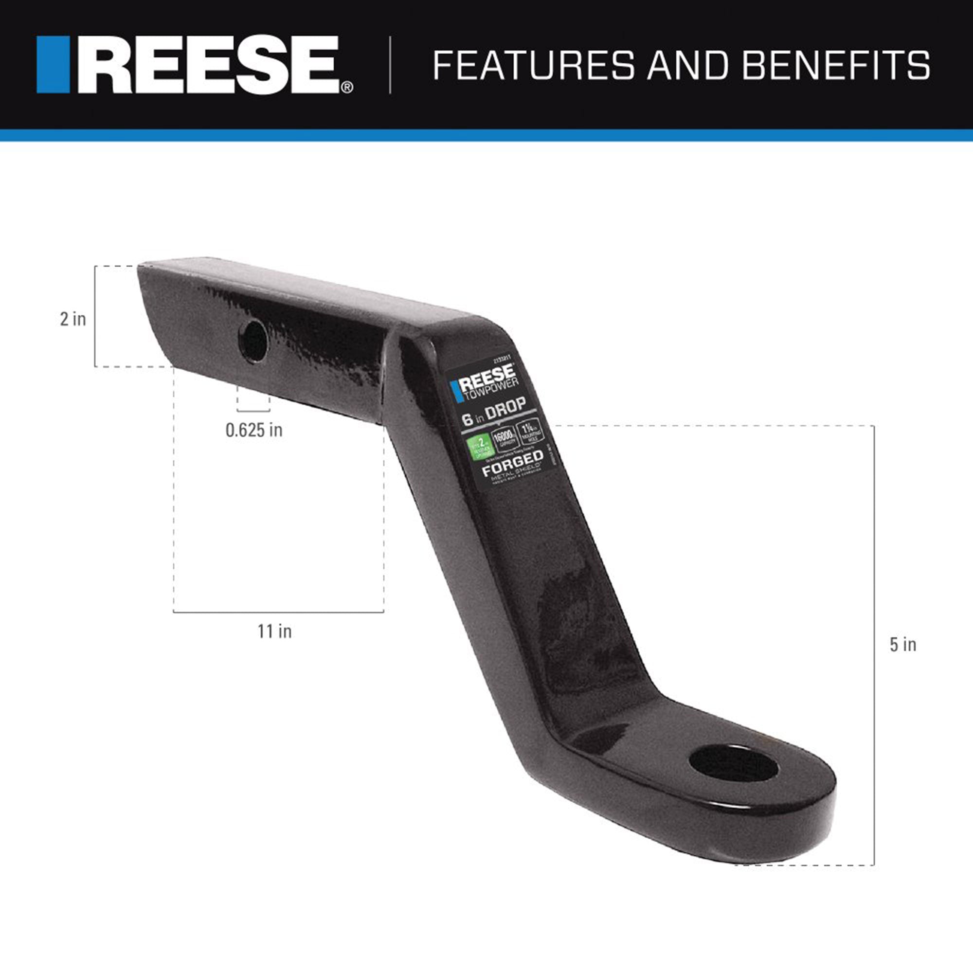 REESE Trailer Hitch Ball Mount, Fits 2" Receiver, 4" Drop, 16000 lbs, Black - VMInnovations