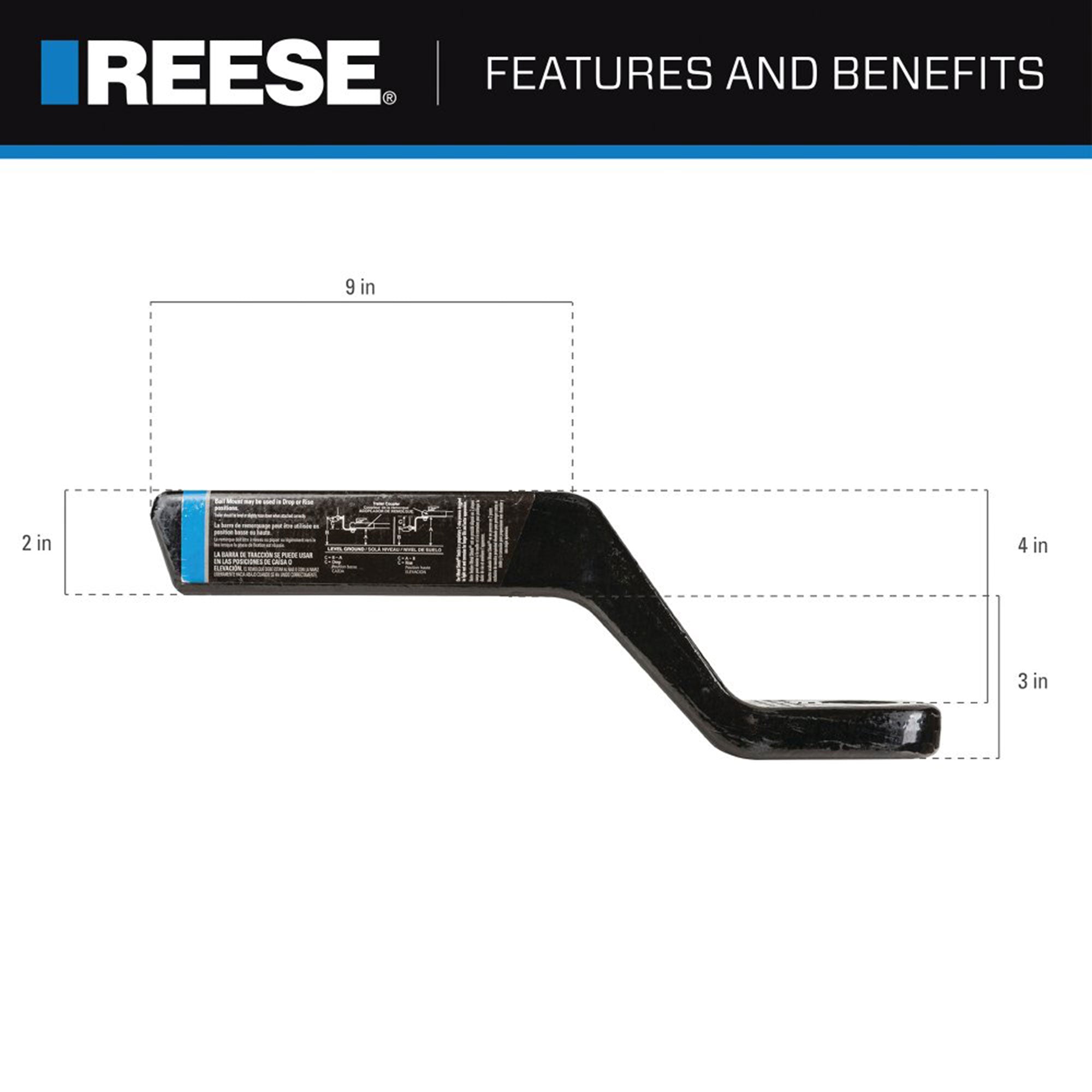 REESE Trailer Hitch Ball Mount, Fits 2" Receiver, 4" Drop, 16000lbs, Black(Used) - VMInnovations