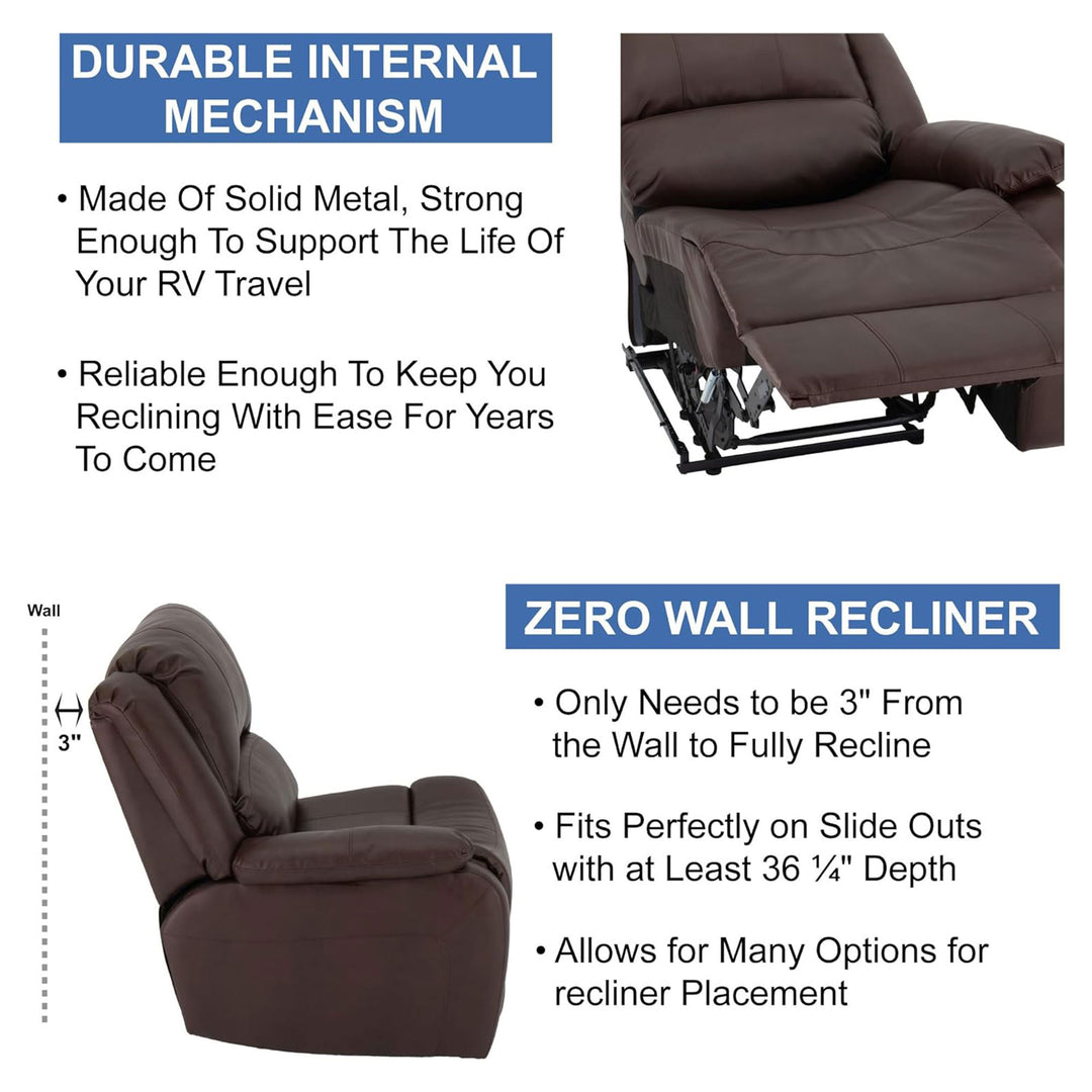 RecPro Charles 58 Inch Recliner Sofa RV Faux Leather Lounge Furniture, Mahogany - VMInnovations